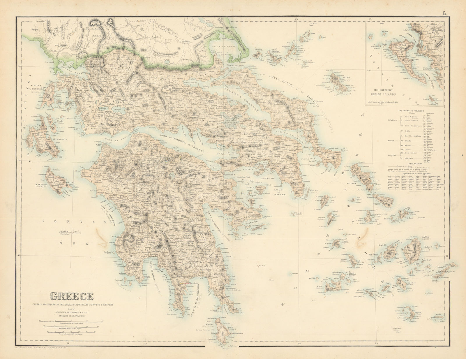 Greece according to Admiralty surveys… Aegean/Ionian Islands FULLARTON c1863 map