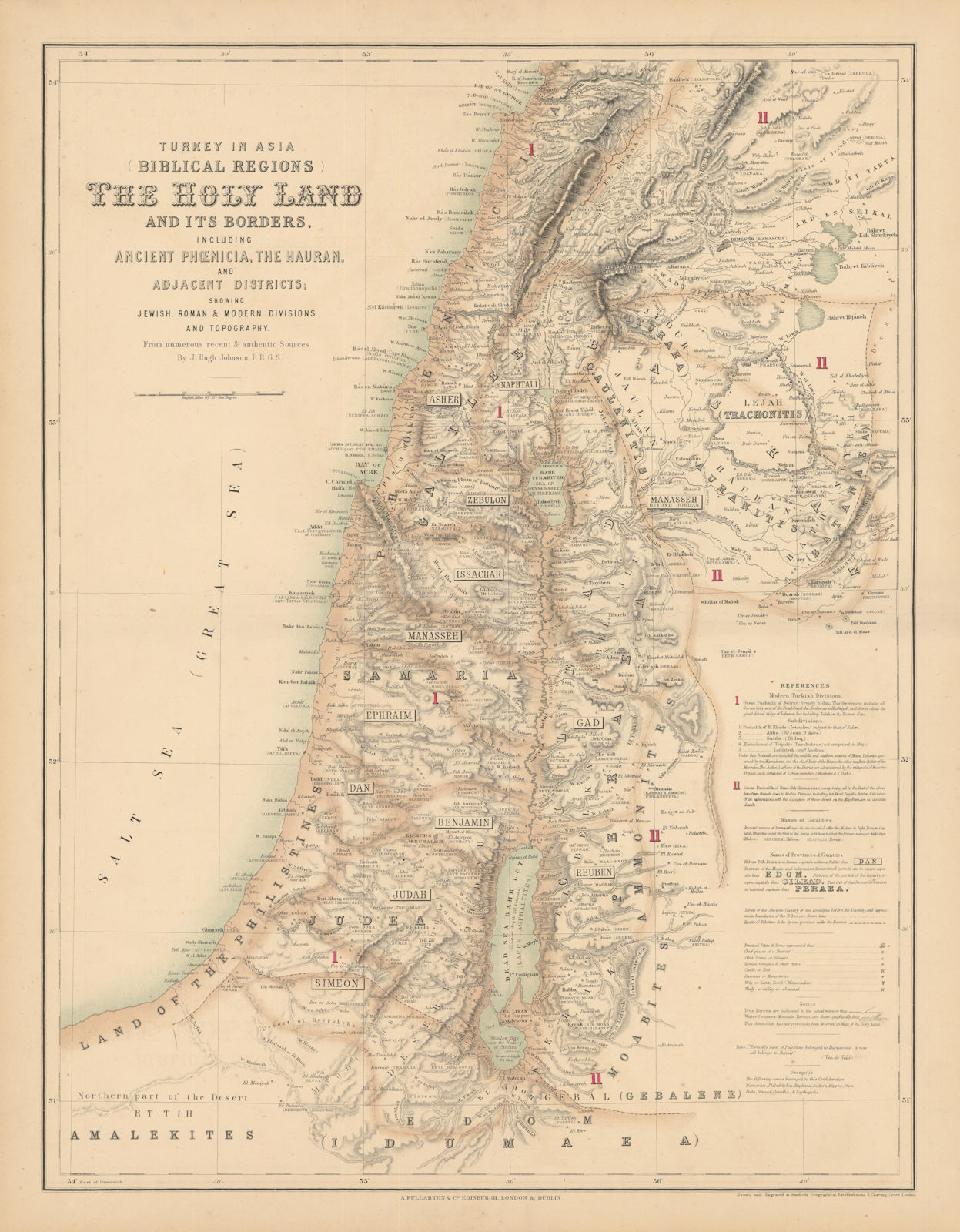 Turkey in Asia Biblical Regions. Holy Land Palestine Israel. FULLARTON c1863 map