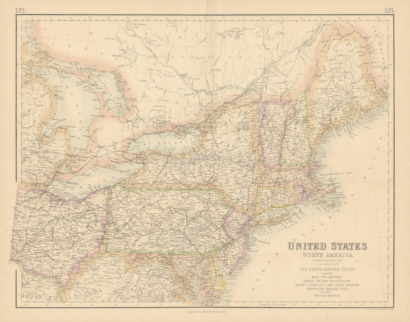 United States North East. Mid-Atlantic & New England states. FULLARTON c1863 map