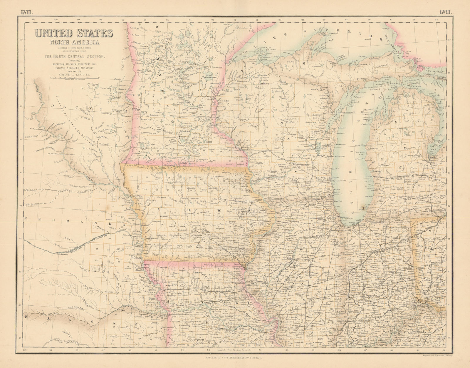 United States Midwest. Dacotah Minnesota Wisconsin Iowa. FULLARTON c1863 map