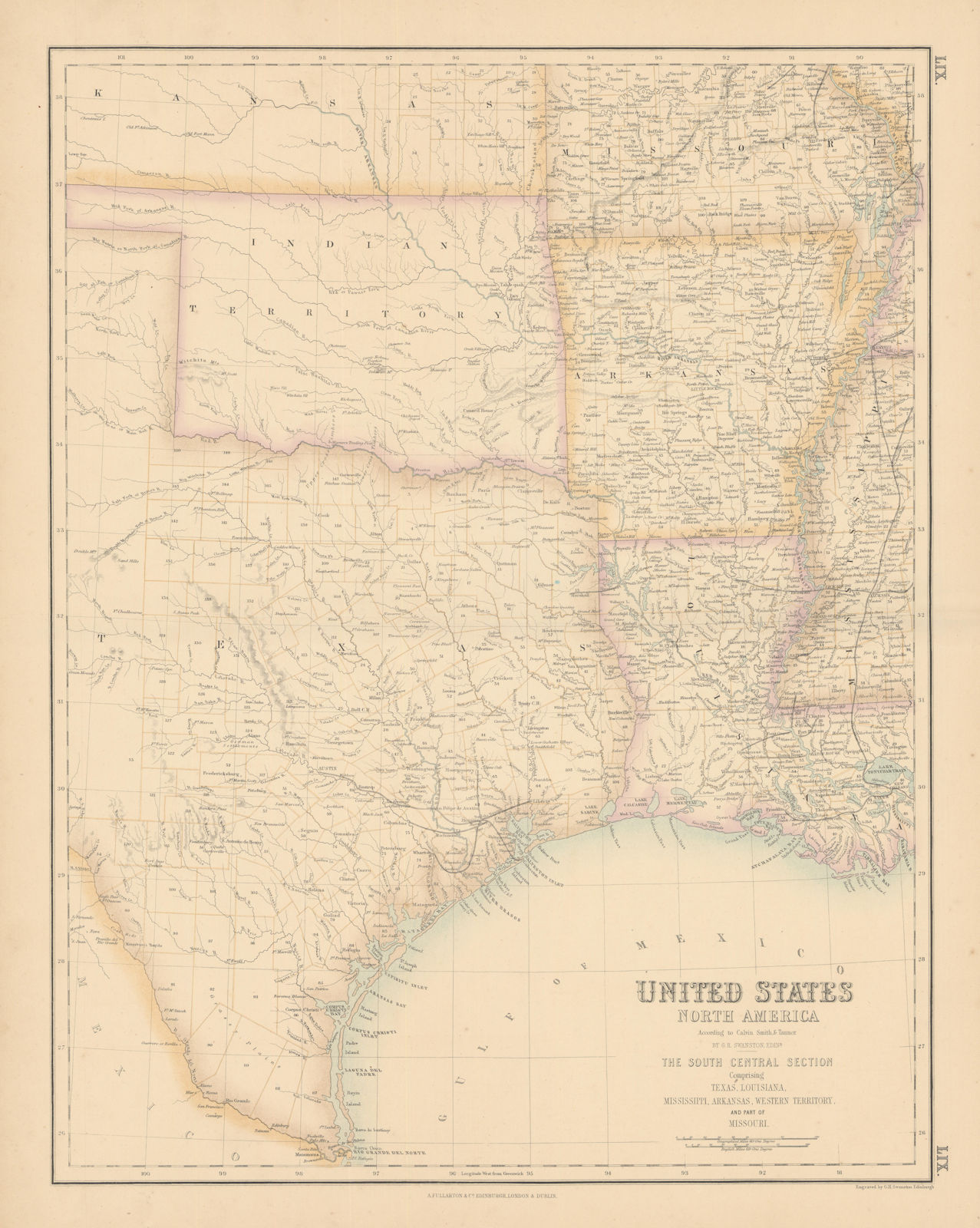 United States South Central. Texas Louisiana Arkansas Indian Territory c1863 map