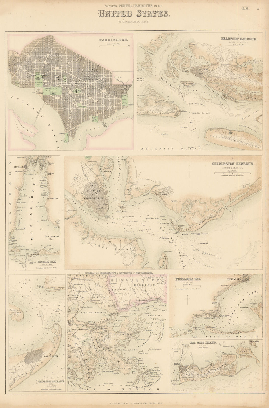 US Southern Ports & Harbours. Washington Beaufort Charleston Key West c1863 map