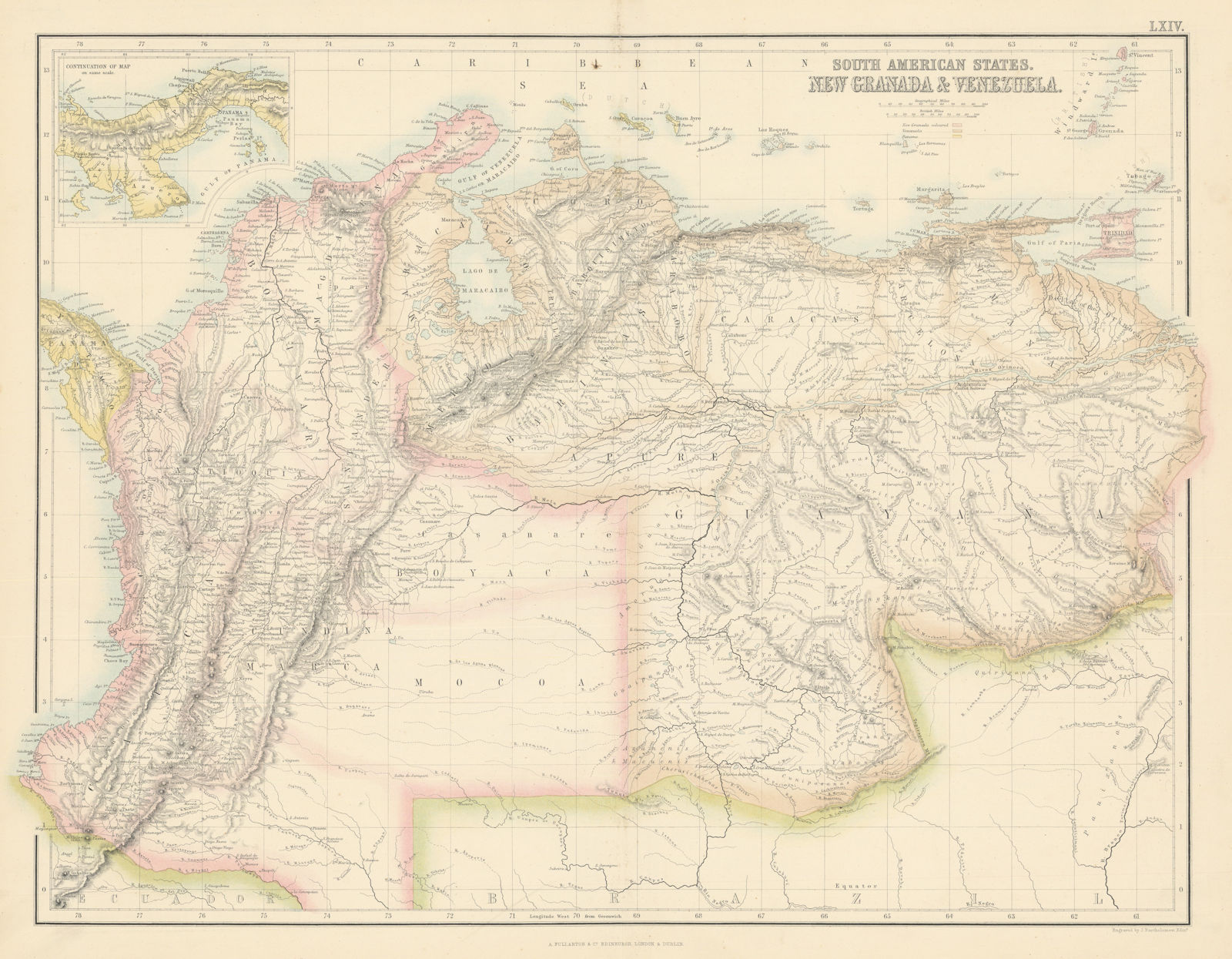 South America. New Granada & Venezuela. Colombia Panama. FULLARTON c1863 map