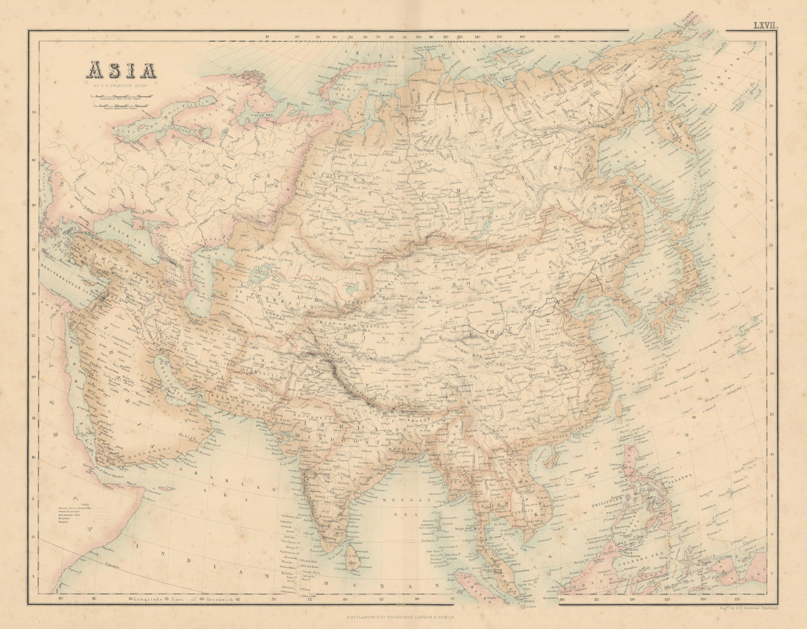 Asia. Great Wall of China. British India Indochina. Dubai. FULLARTON c1863 map