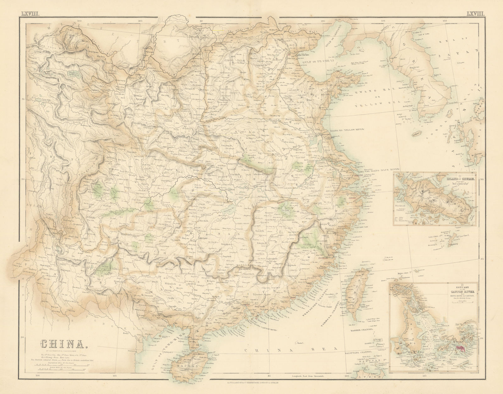 China. Great Wall. Pearl River delta, Hong Kong, Guangzhou. FULLARTON c1863 map