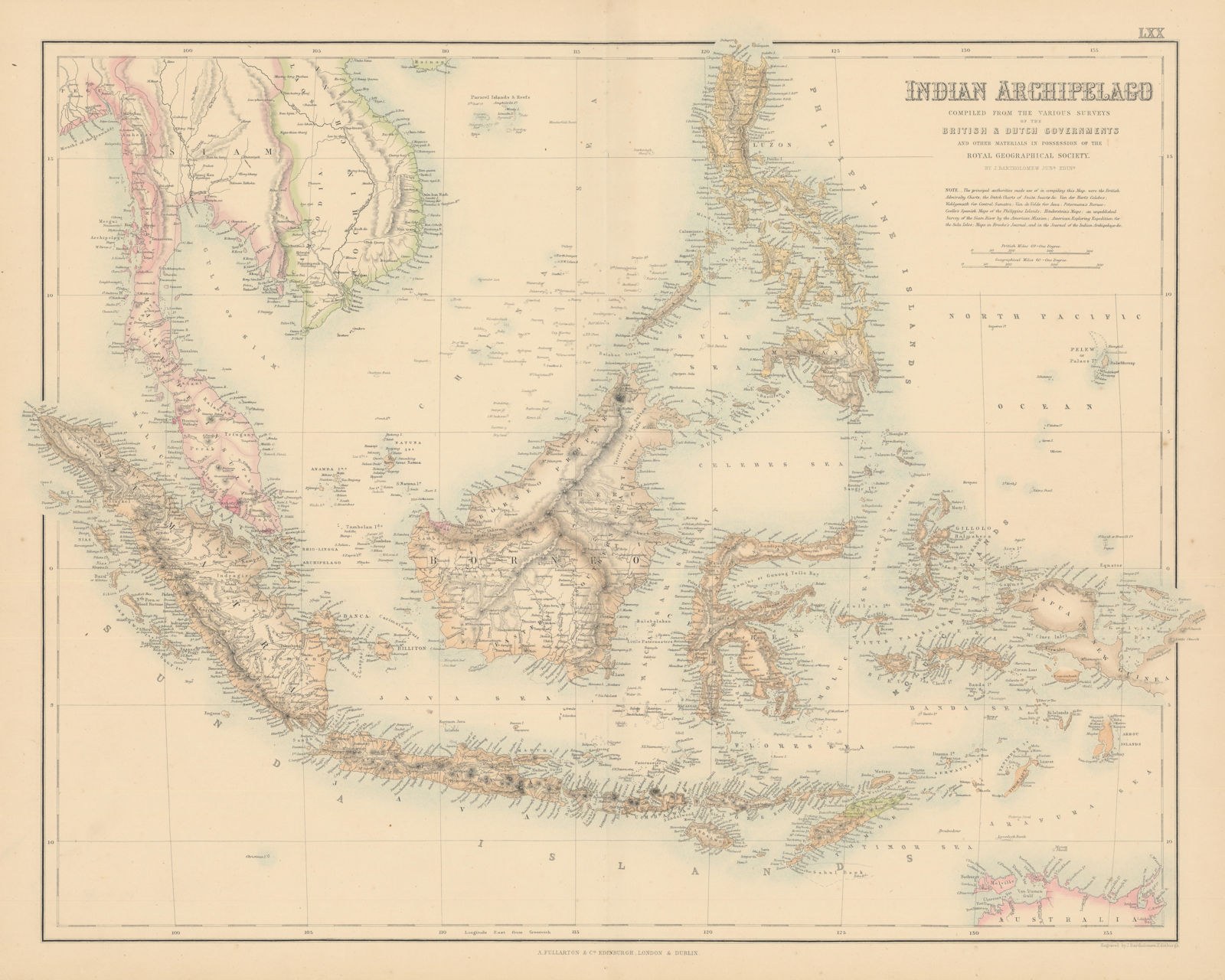 Indian Archipelago. East Indies Indonesia Philippines Malaya FULLARTON c1863 map