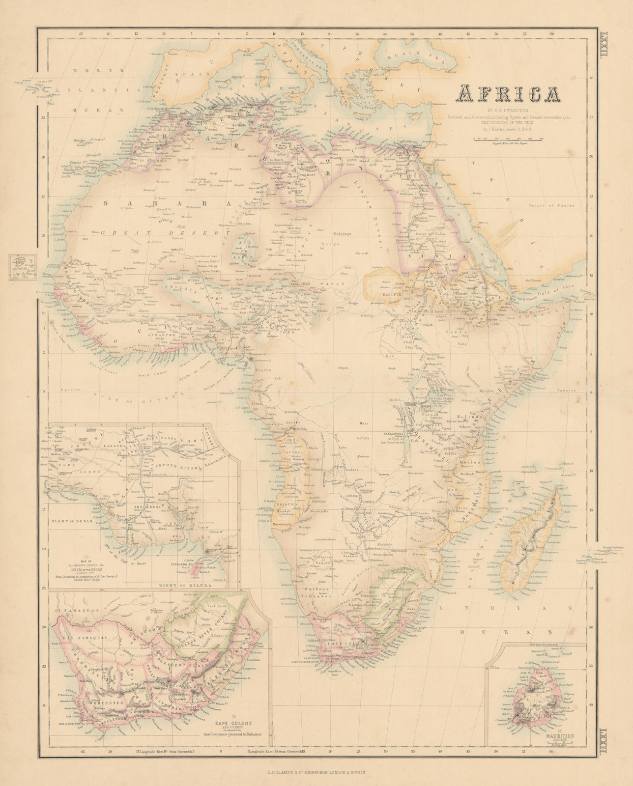 Africa inc. Speke & Grant's Source of the Nile expedition. FULLARTON c1863 map