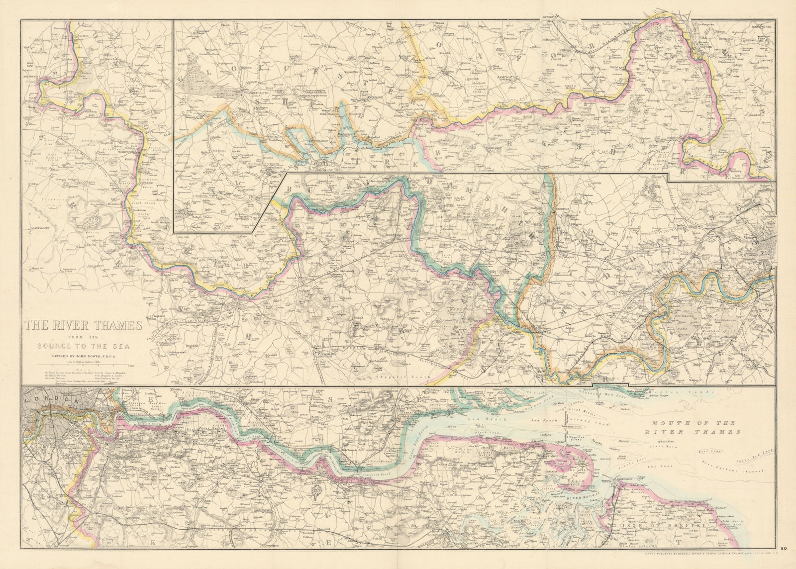 The River Thames from its Source to the Sea. Thames Valley. DOWER c1865 map