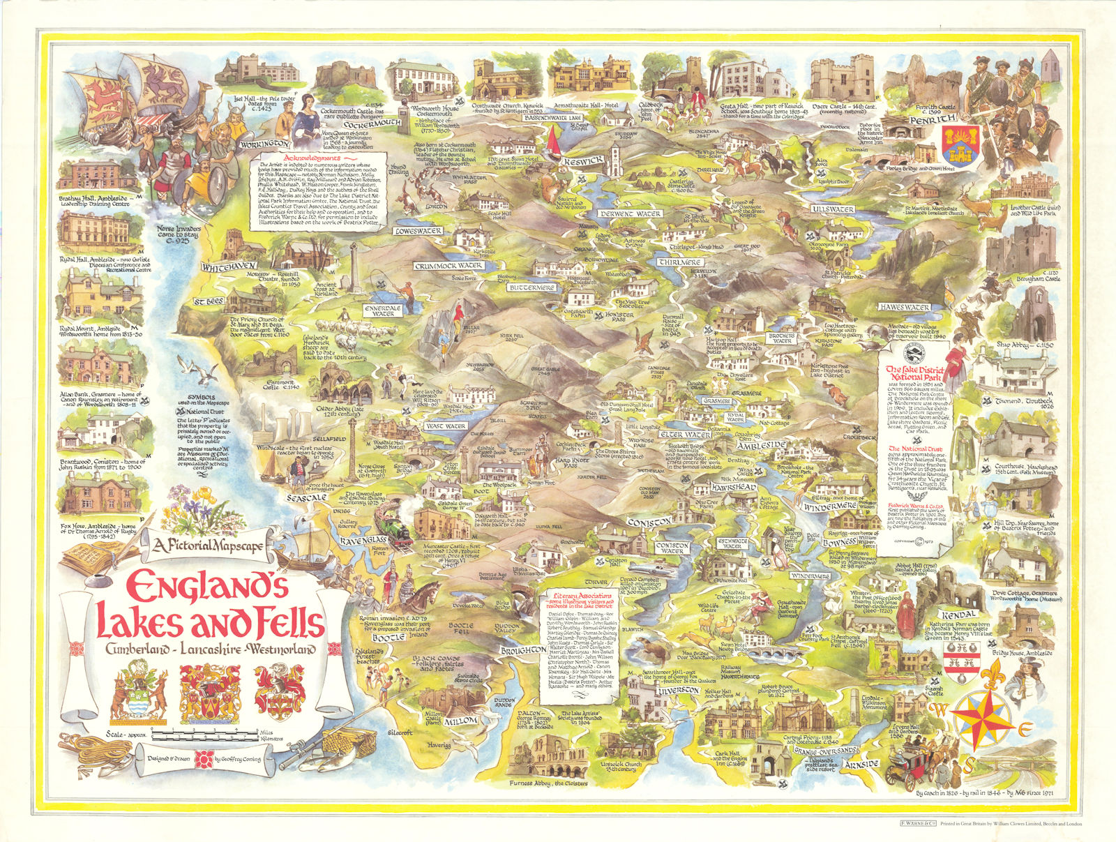 England's Lakes & Fells. Lake District pictorial map by Geoffrey Coning 1973