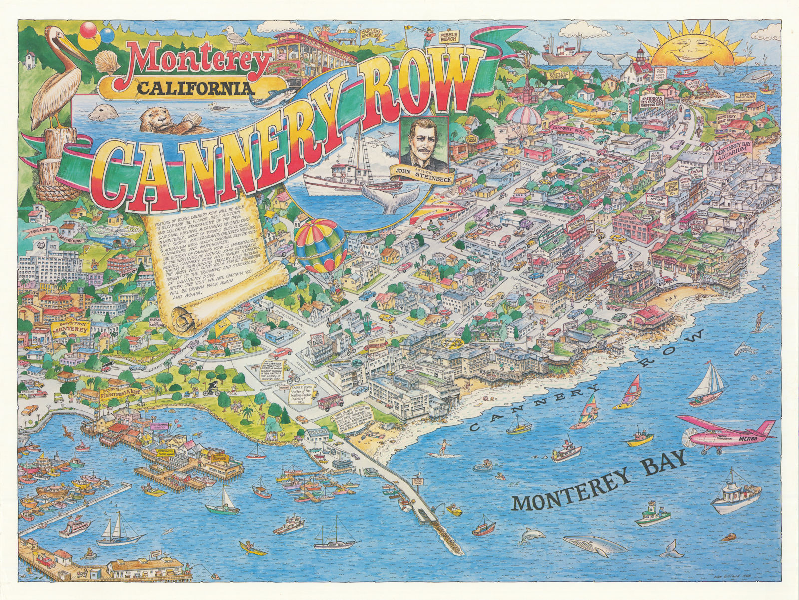 Cannery Row, Monterey, California pictorial map by Arlon Gilliland 1988