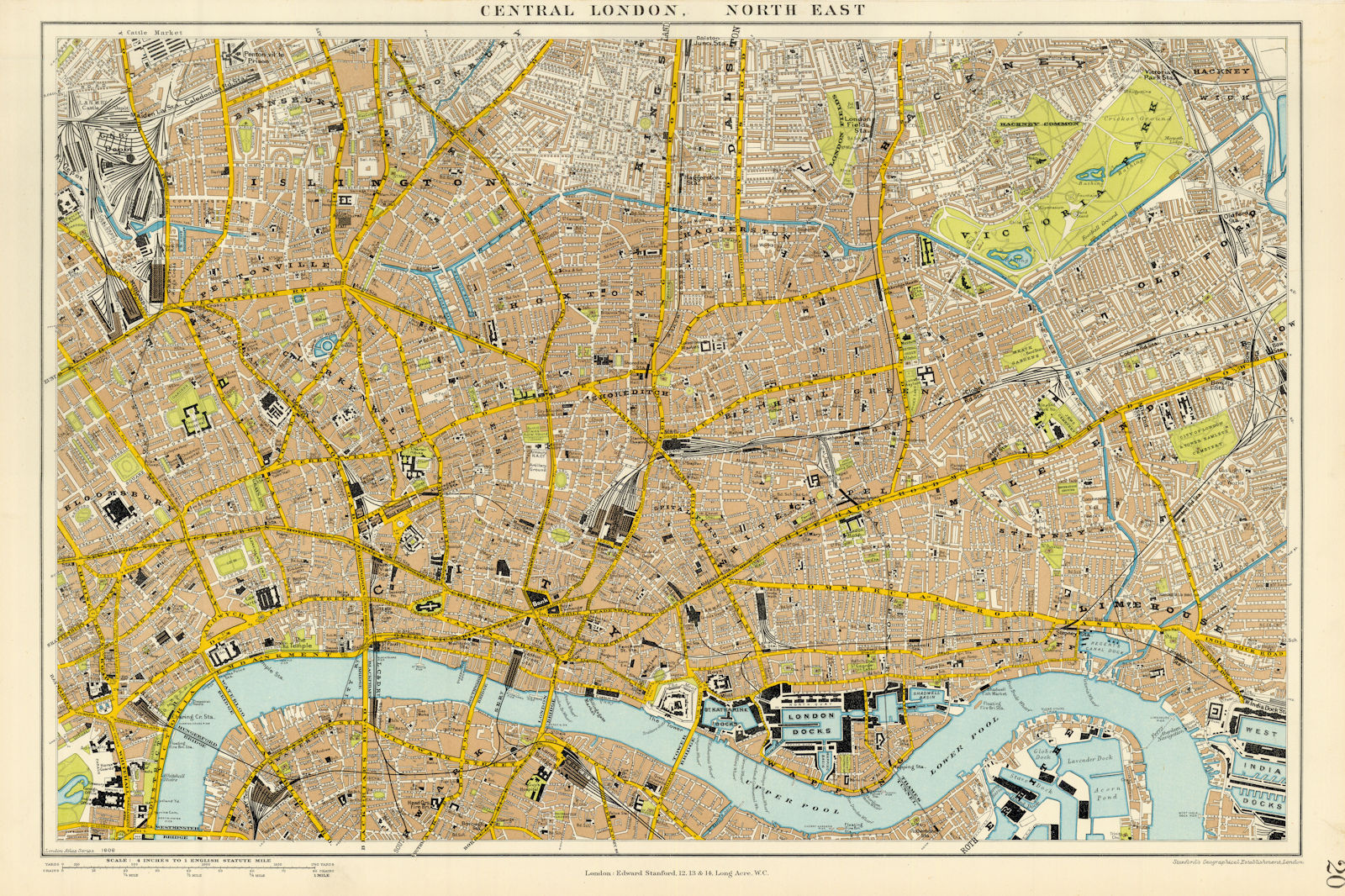 Central London N.E. City Clerkenwell Islington Hackney. STANFORD 1904 old map