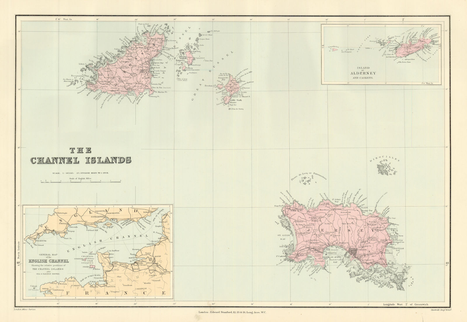 Channel Islands. Guernsey Jersey Alderney Sark Herm Caskets. STANFORD 1904 map