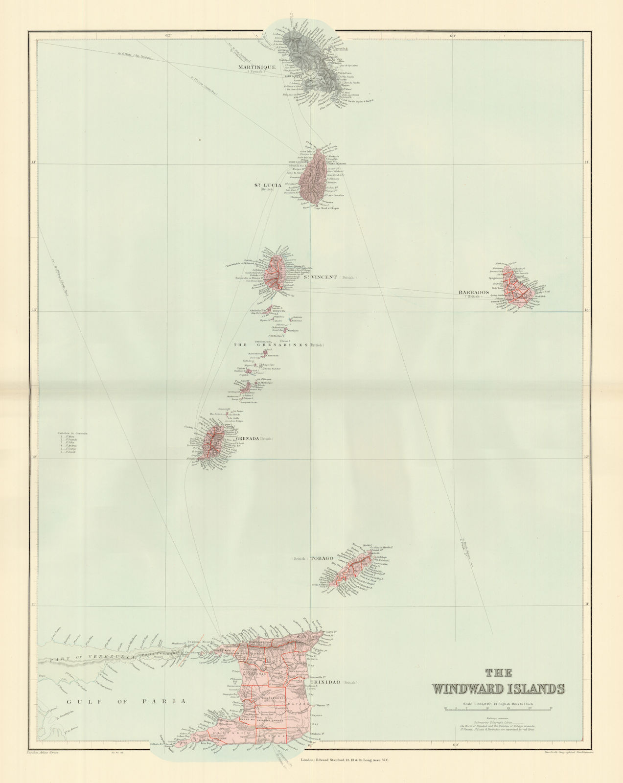 Windward Islands. Trinidad Barbados St. Lucia Grenadines. STANFORD 1904 map