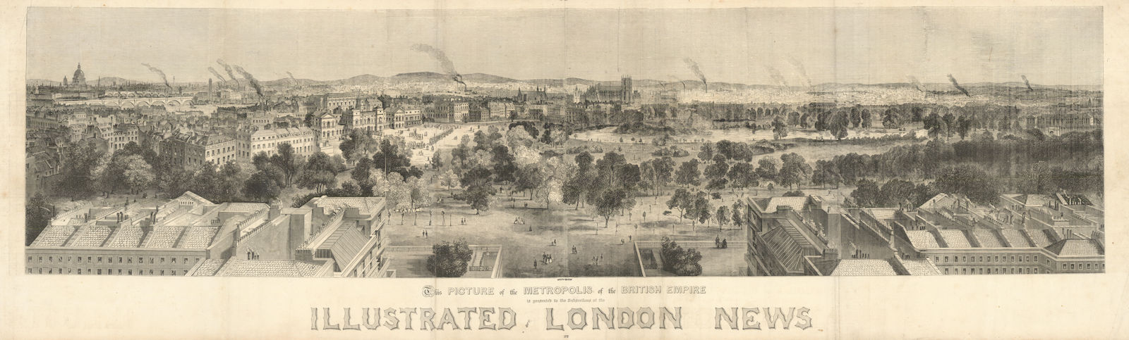 Panorama of London in 1842 from the Duke of York's Column - South view. ILN 1843