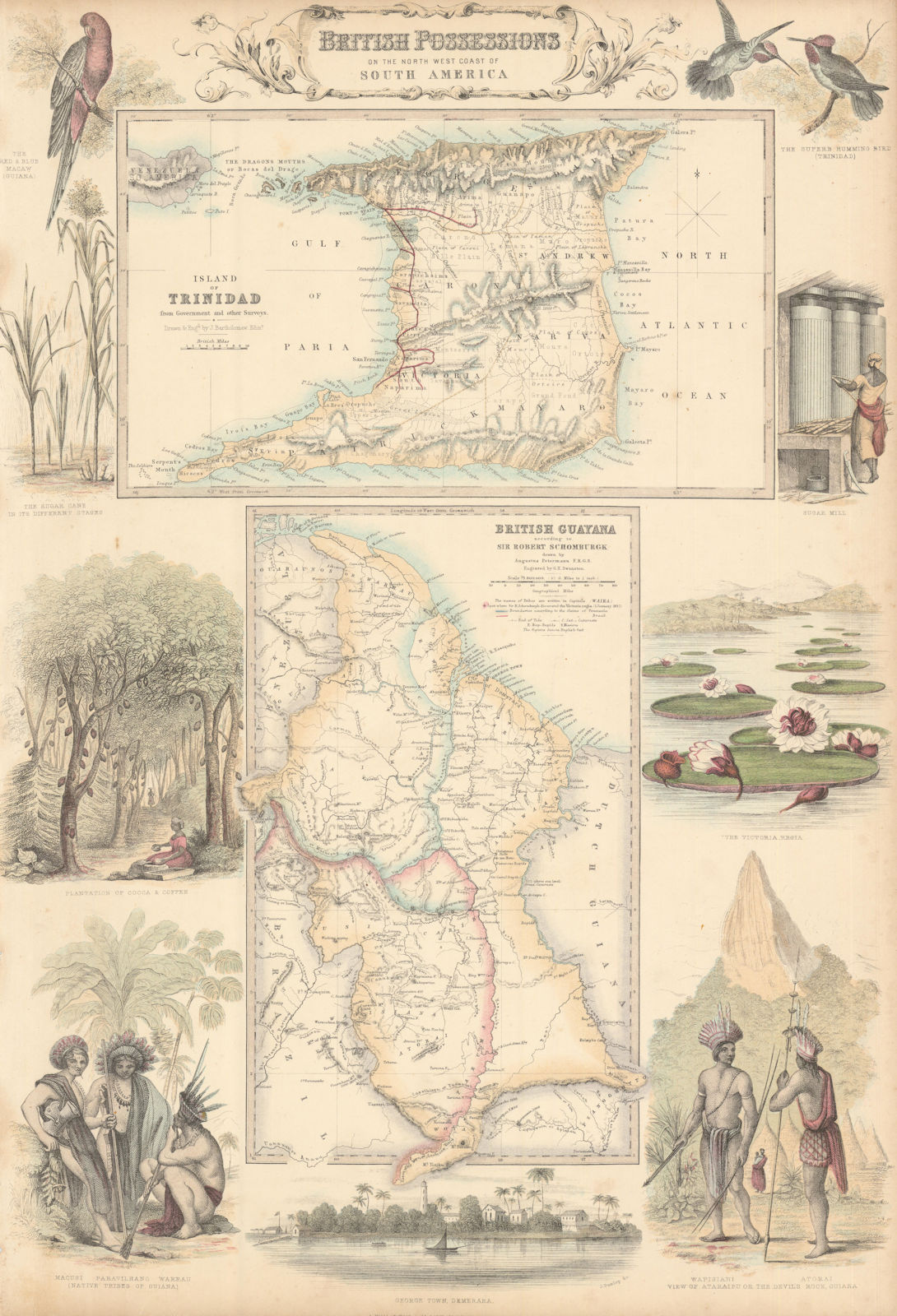 British South America Possessions. Trinidad & Guyana. FULLARTON c1863 old map