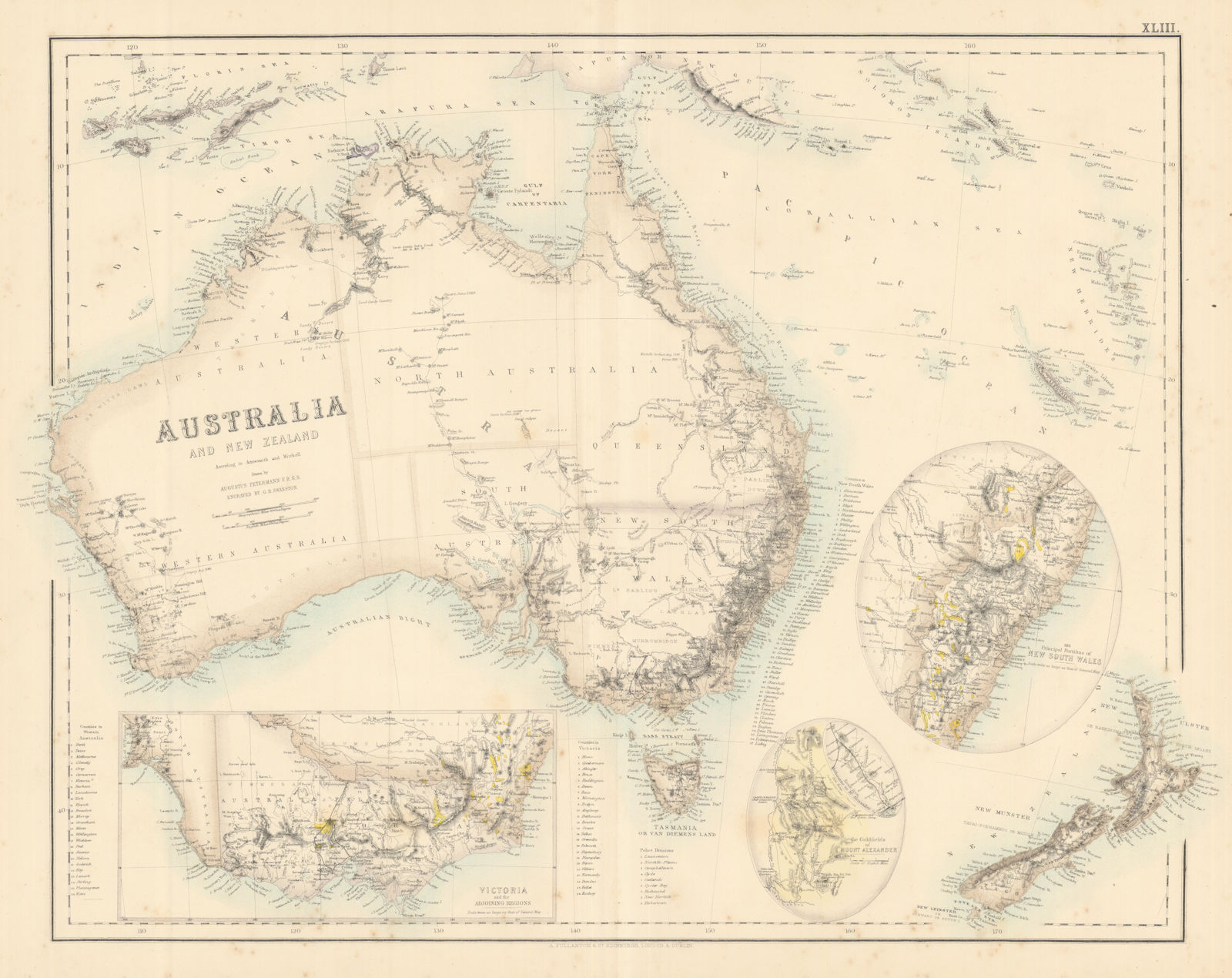 Australia & New Zealand. Victoria & New South Wales. FULLARTON c1863 old map