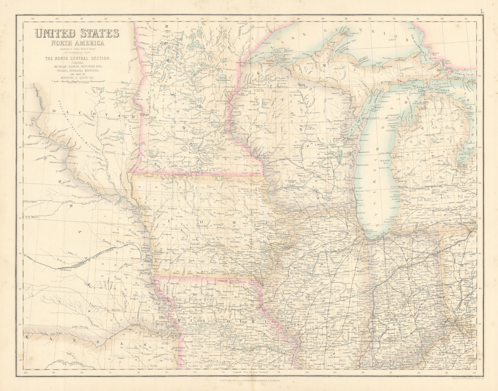 United States Midwest. Dacotah Minnesota Wisconsin Iowa. FULLARTON c1863 map