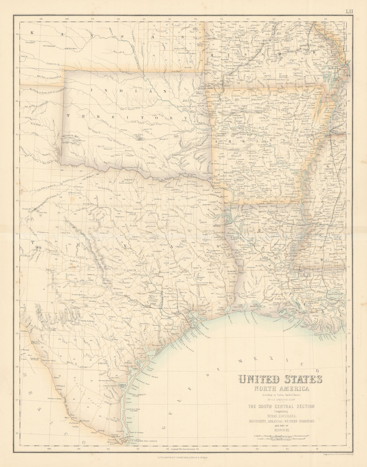 United States South Central. Texas Louisiana Arkansas Indian Territory c1863 map