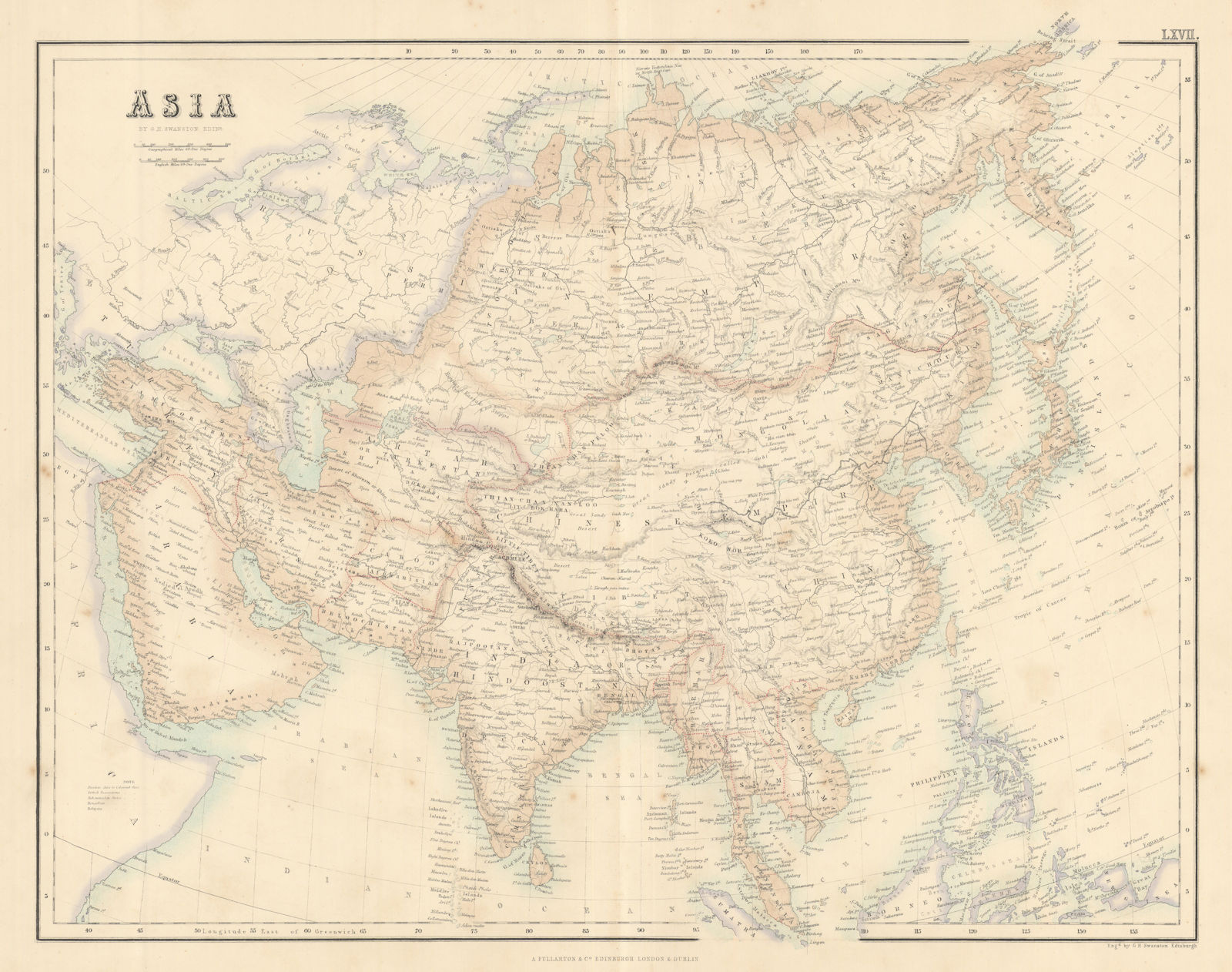Asia. Great Wall of China. British India Indochina. Dubai. FULLARTON c1863 map