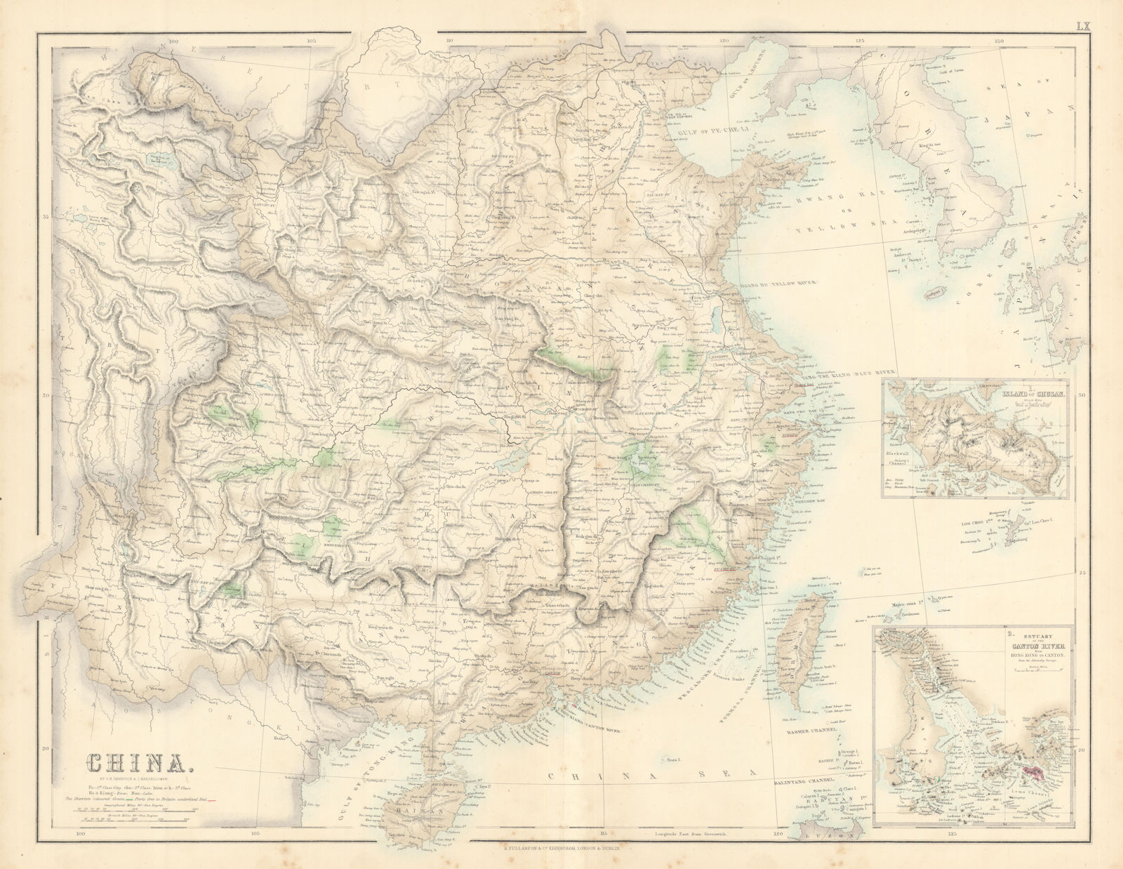 China. Great Wall. Pearl River delta, Hong Kong, Guangzhou. FULLARTON c1863 map