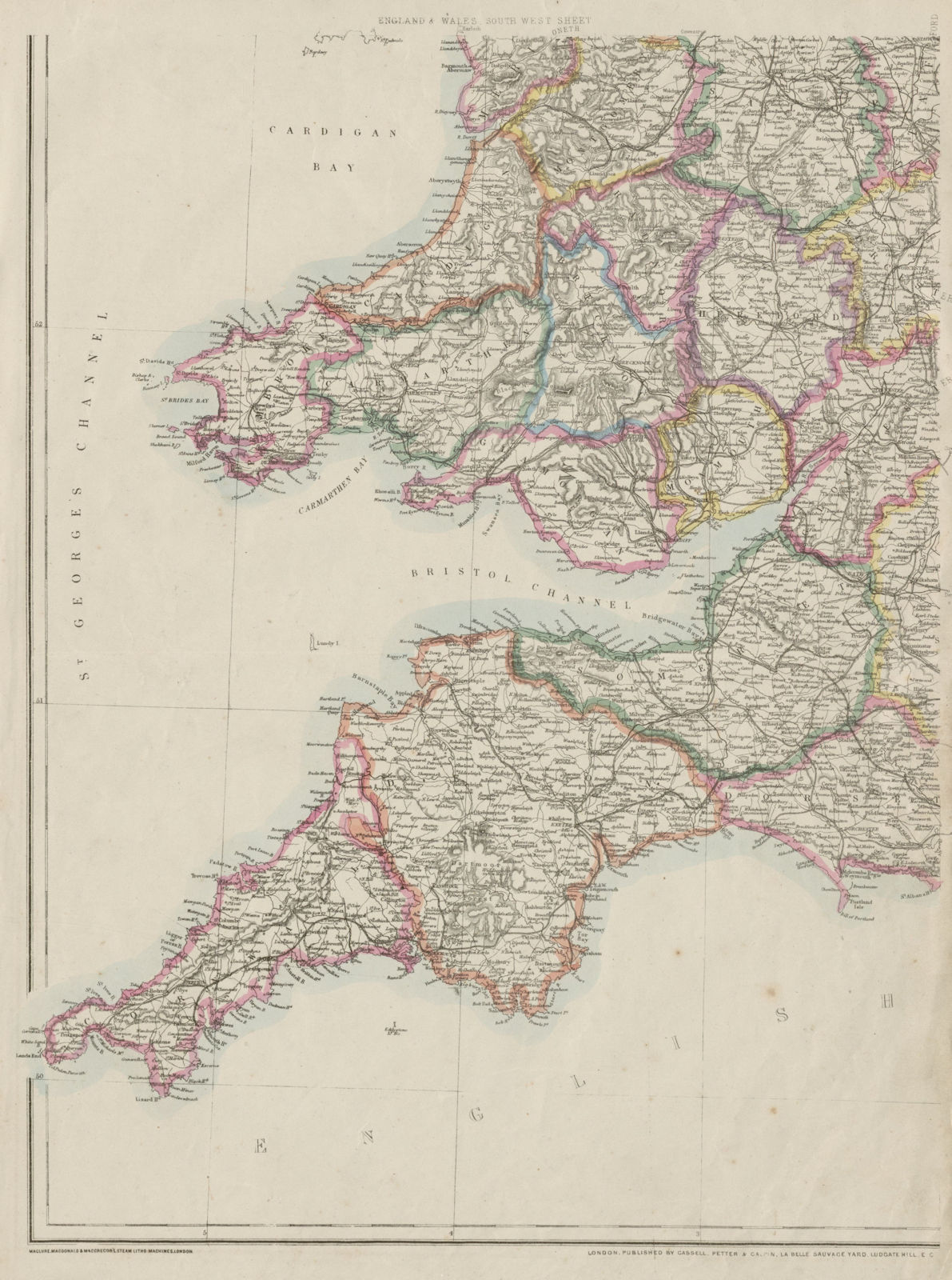 SOUTH WEST ENGLAND & S. WALES. Devon Cornwall Somerset. WELLER 1862 old map