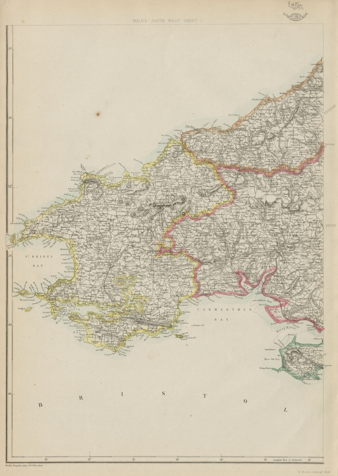Associate Product SOUTH WEST WALES. Pembrokeshire Carmarthenshire Cardiganshire. WELLER 1862 map