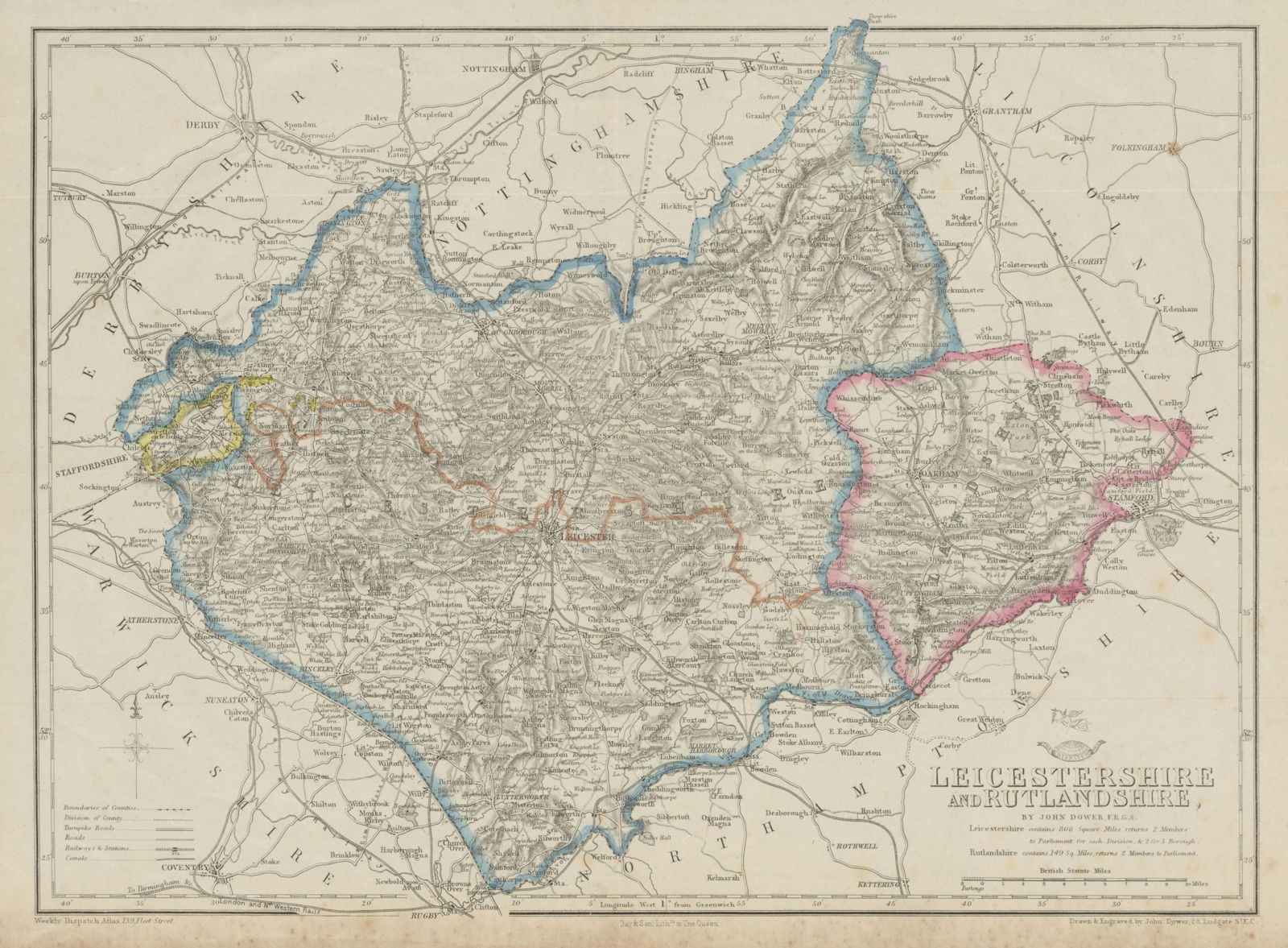 EAST MIDLANDS. Leicestershire & Rutlandshire. Railways Enclaves. DOWER 1862 map