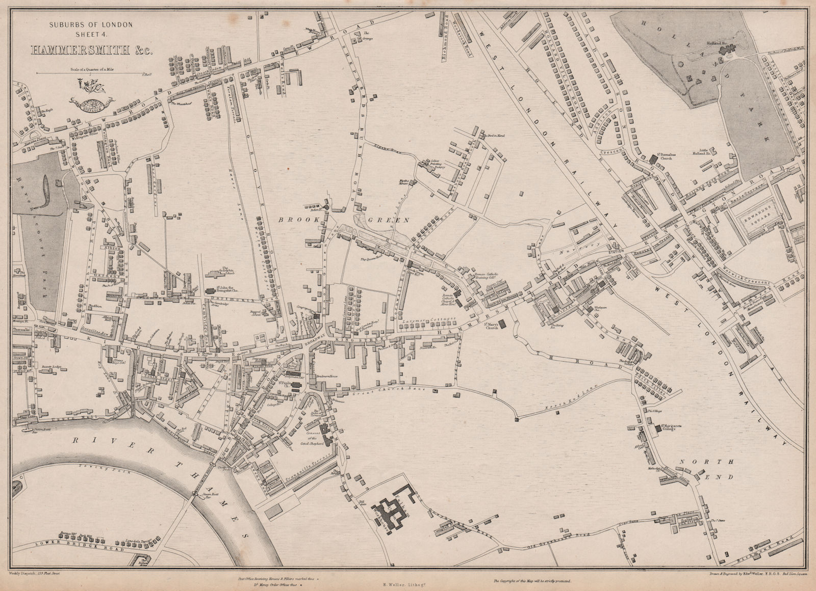 W LONDON. Hammersmith Holland Park Brook Green West Kensington. WELLER 1862 map