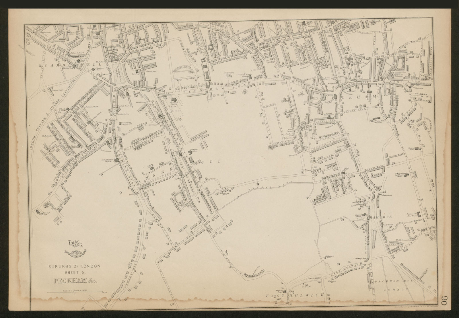 SOUTH LONDON. Peckham/Rye East Dulwich Camberwell Denmark Hill. WELLER 1862 map