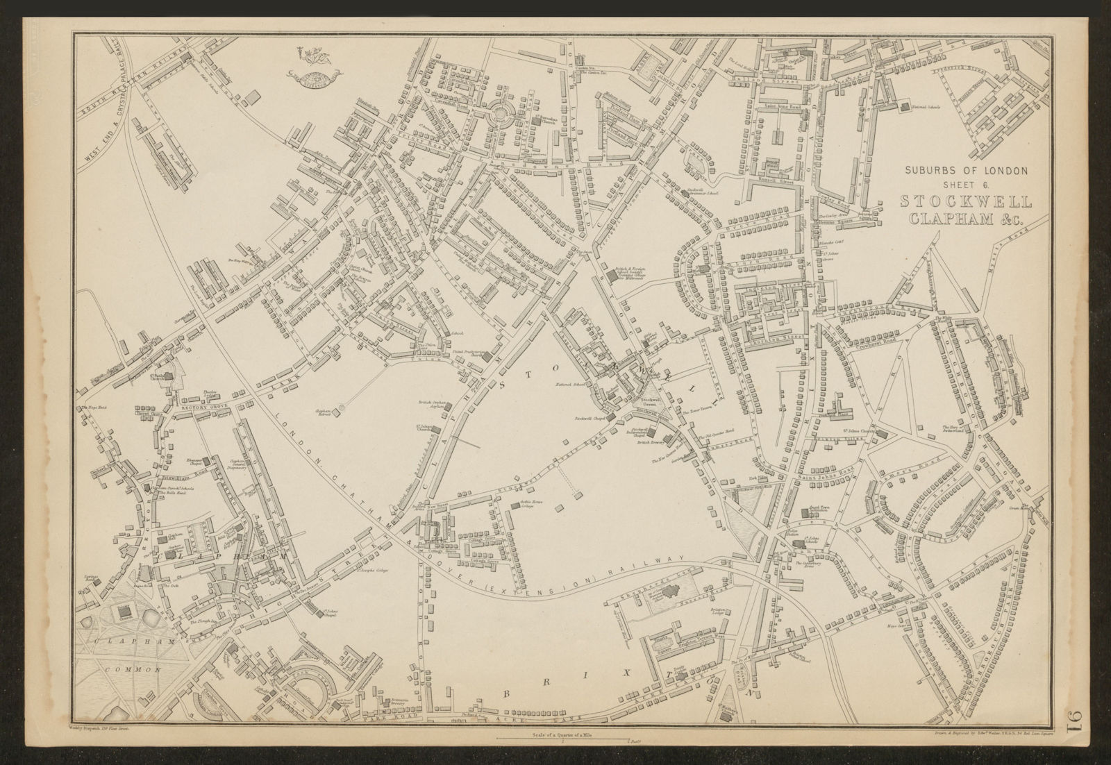 SOUTH LONDON. Stockwell Clapham North/Common Brixton Battersea. WELLER 1862 map
