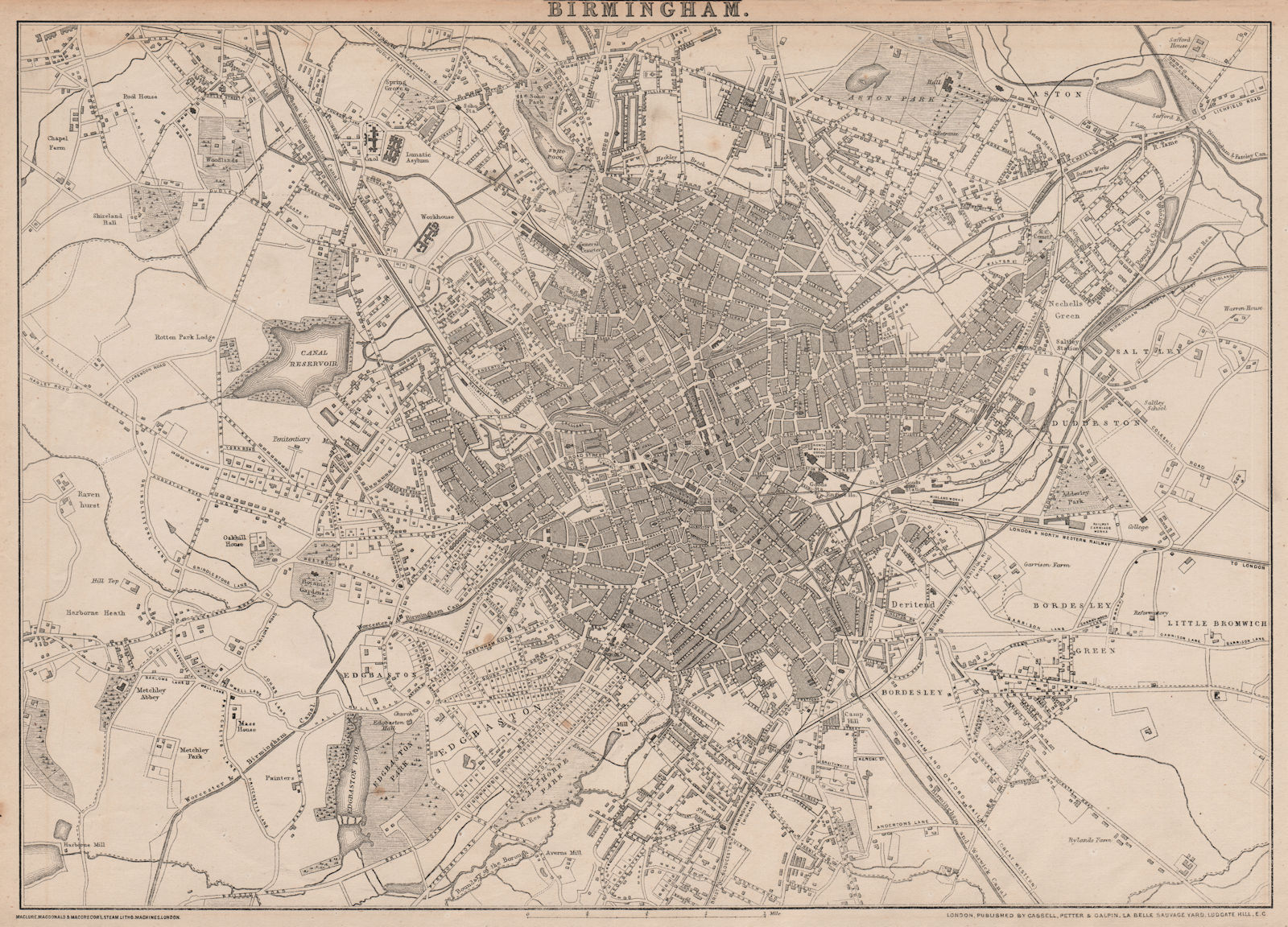 Associate Product BIRMINGHAM. Large town/city plan by JW LOWRY for the Dispatch Atlas 1862 map
