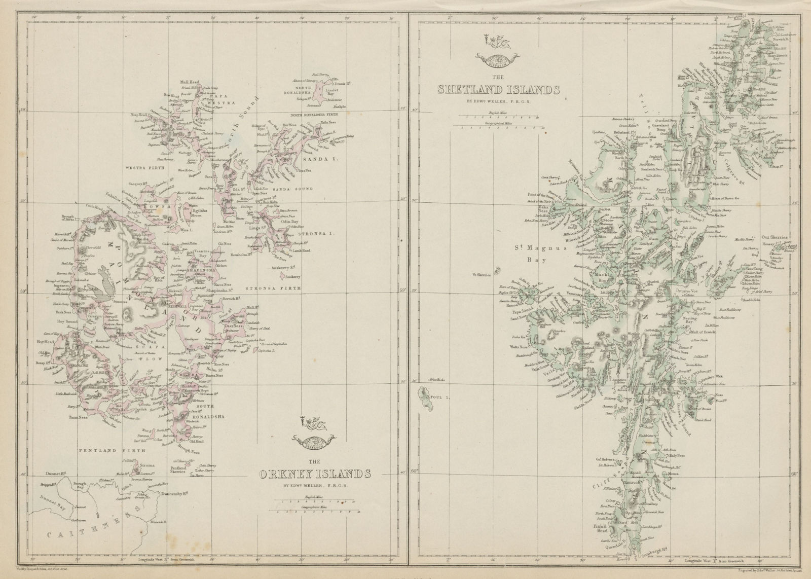 Associate Product THE ORKNEY & SHETLAND ISLANDS. Scotland. Edward WELLER. Dispatch atlas 1862 map