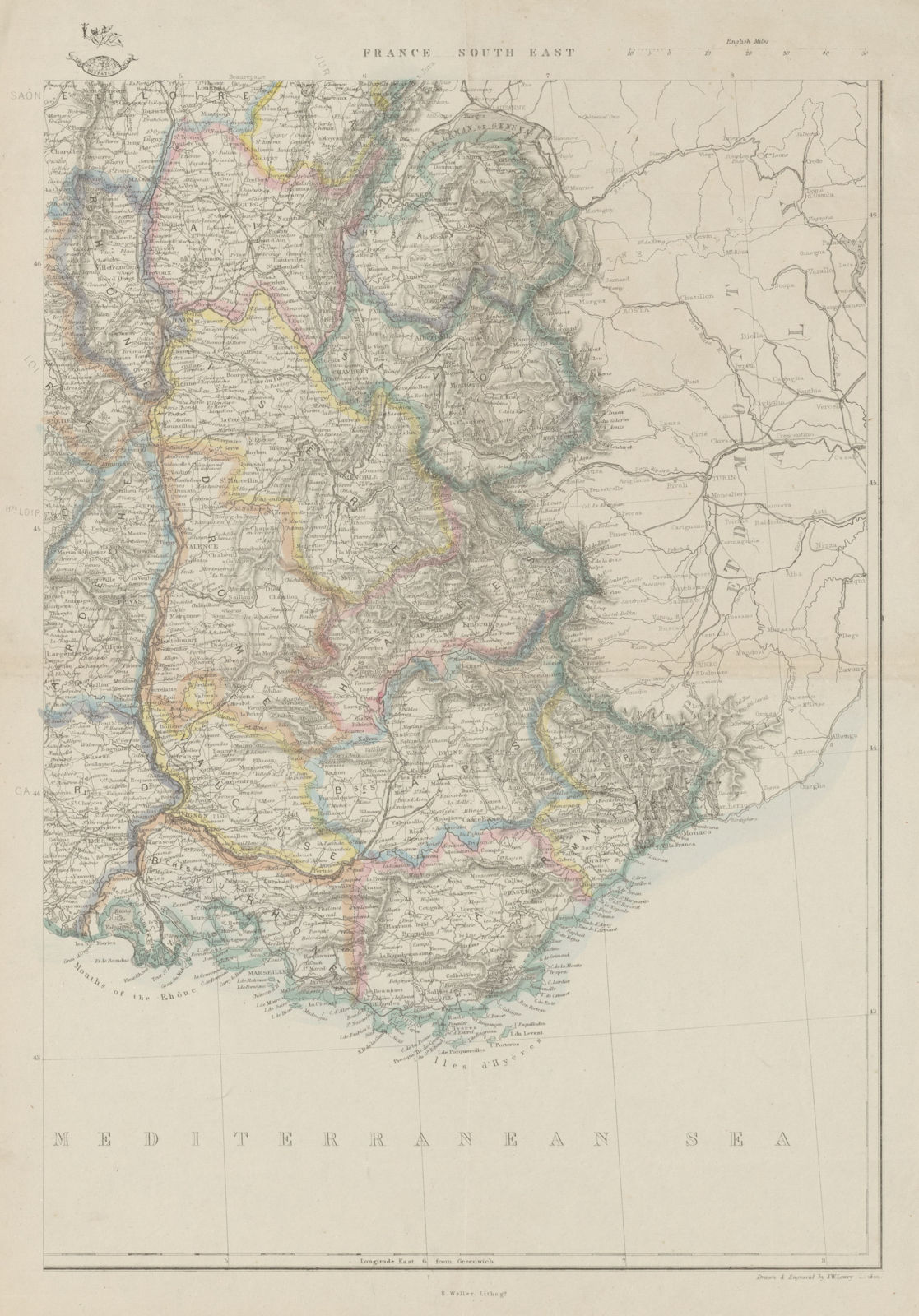 Associate Product FRANCE SOUTH EAST. Upon annexation of Savoie & Comte de Nice. JW LOWRY 1862 map