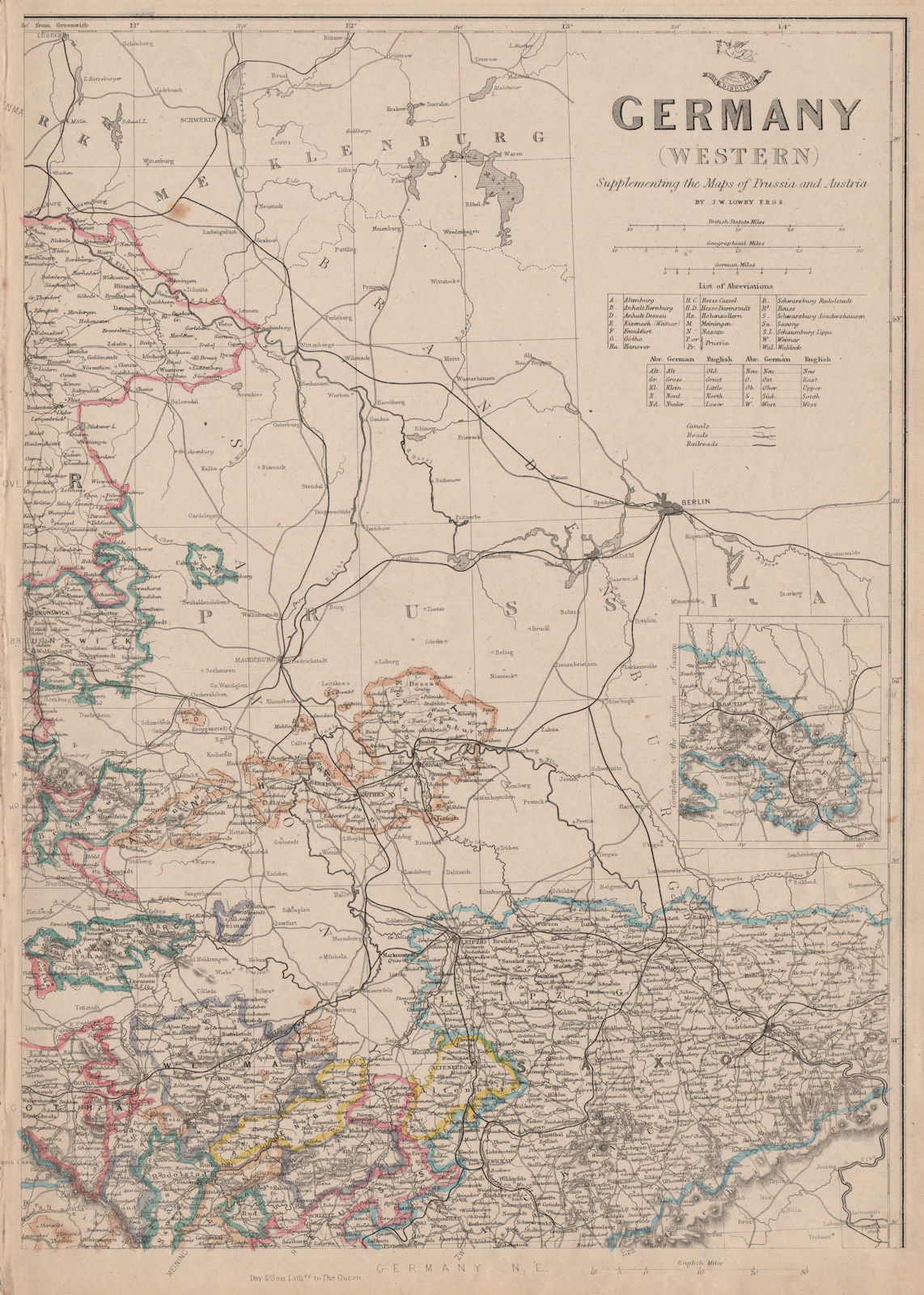 GERMANY NORTH EAST. Saxony Weimar Altenburg Anhalt. JW LOWRY. Dispatch 1862 map