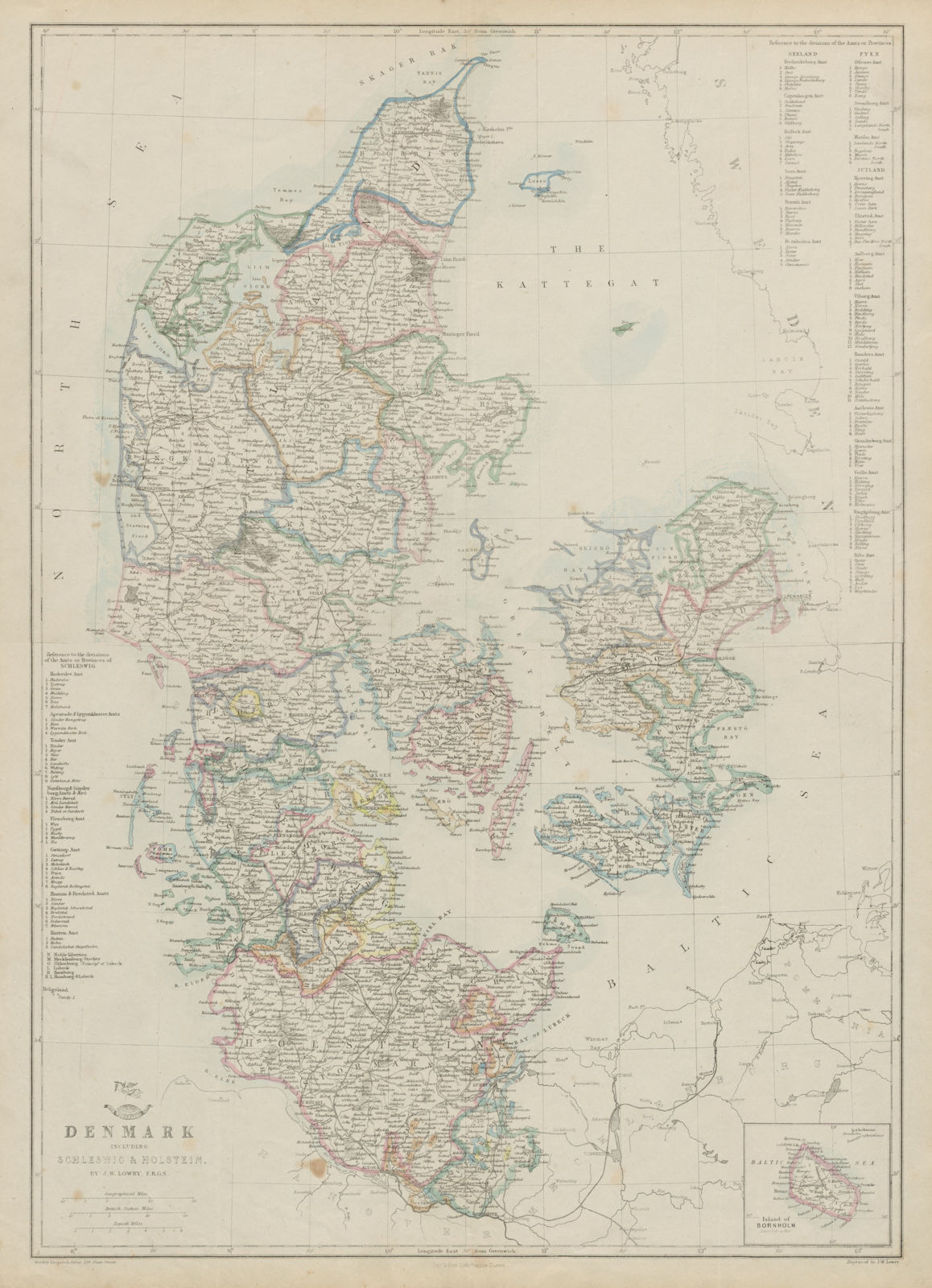 'Denmark including Schleswig & Holstein' JW LOWRY. Dispatch atlas 1862 old map