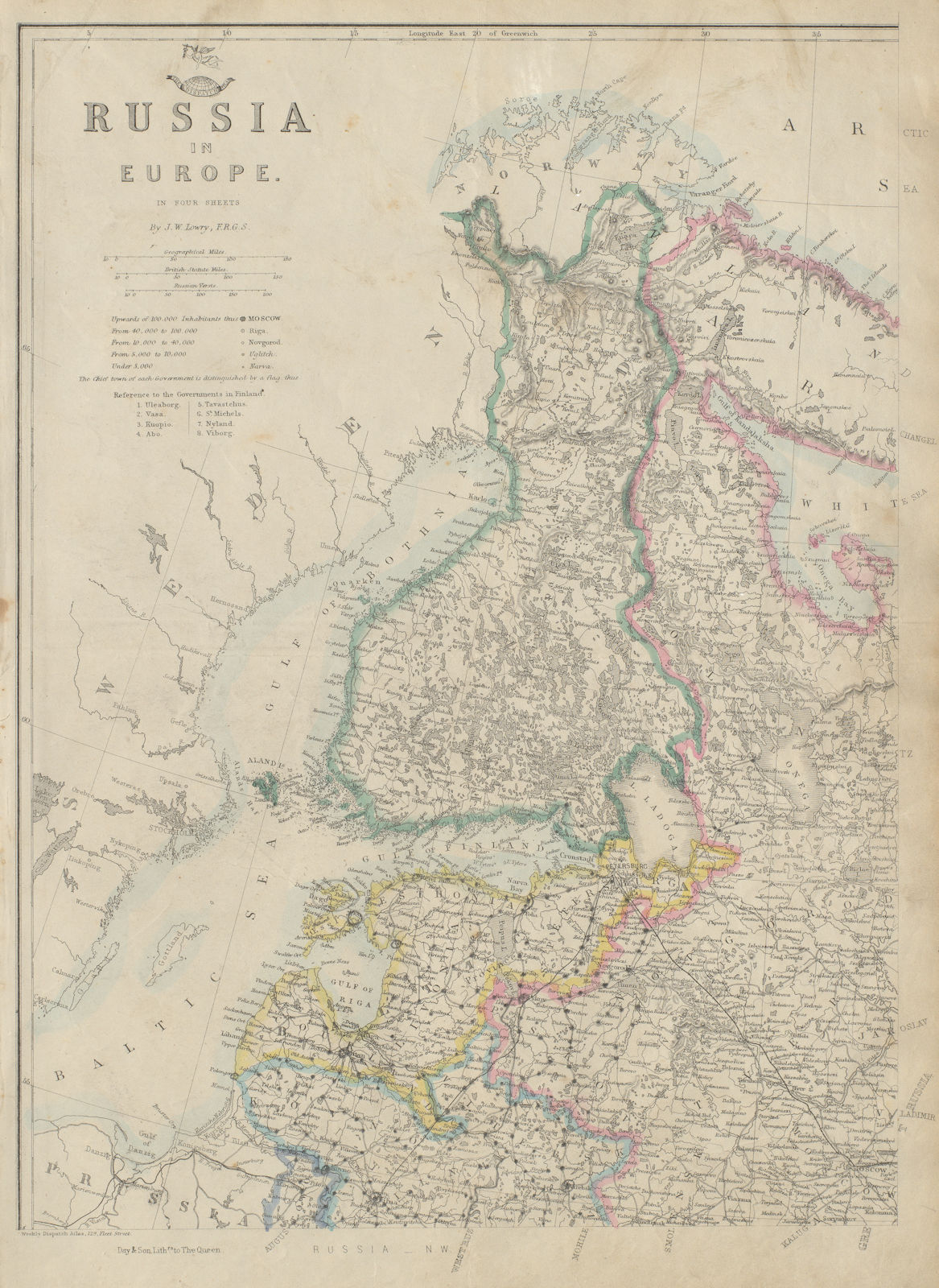 FINLAND/BALTICS. Esthonia Livonia Courland Latvia. St Petersburg.LOWRY 1862 map