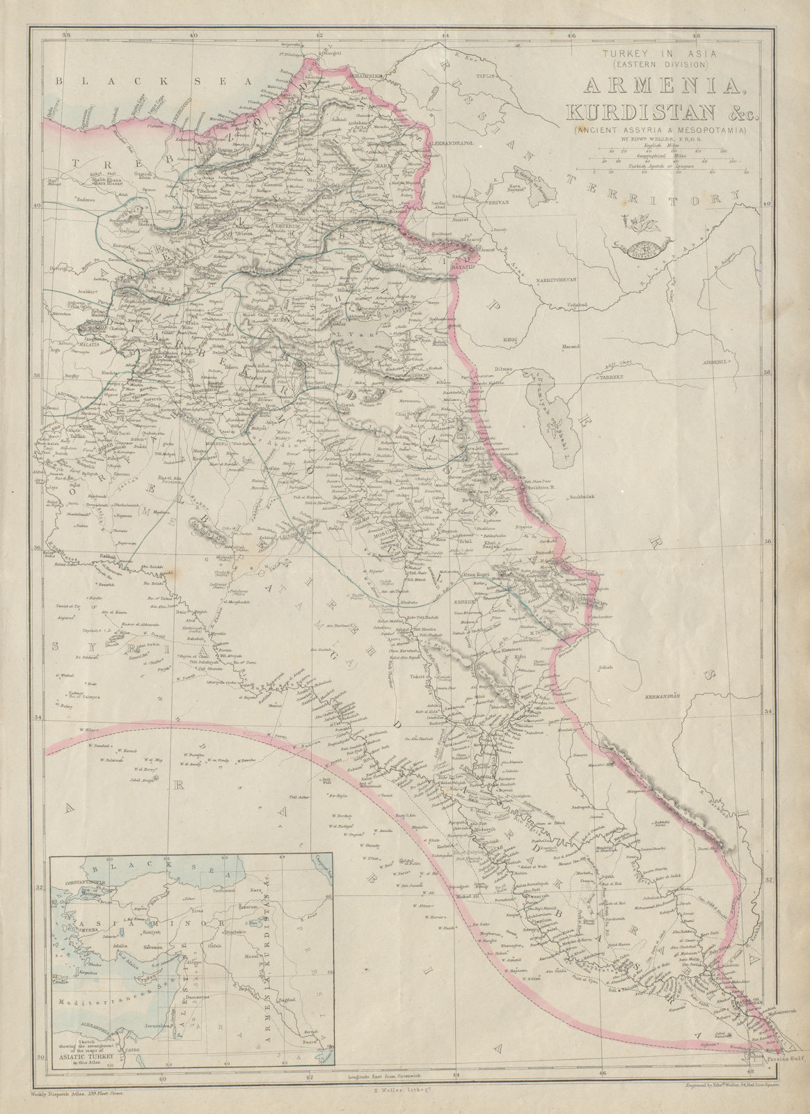 TURKEY IN ASIA EAST Armenia Kurdistan Assyria Mesopotamia Iraq. WELLER 1862 map
