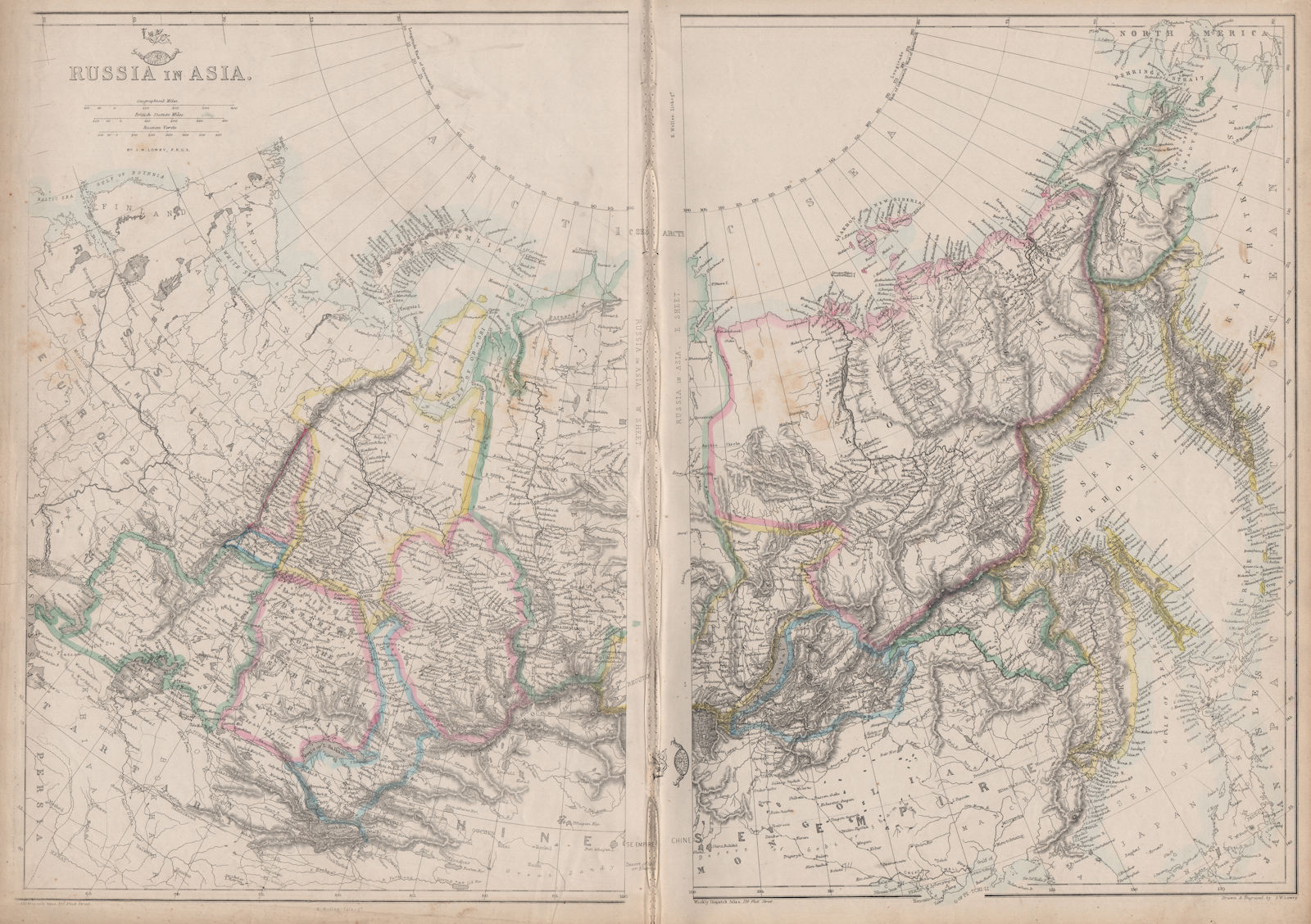 SIBERIA. 'Russia In Asia'. Shows Okrugs Oblasts Krais Republics. LOWRY 1862 map