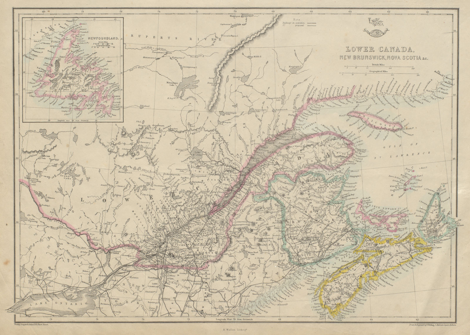 'Lower Canada, New Brunswick, Nova Scotia' Quebec & Maritimes. ETTLING 1862 map