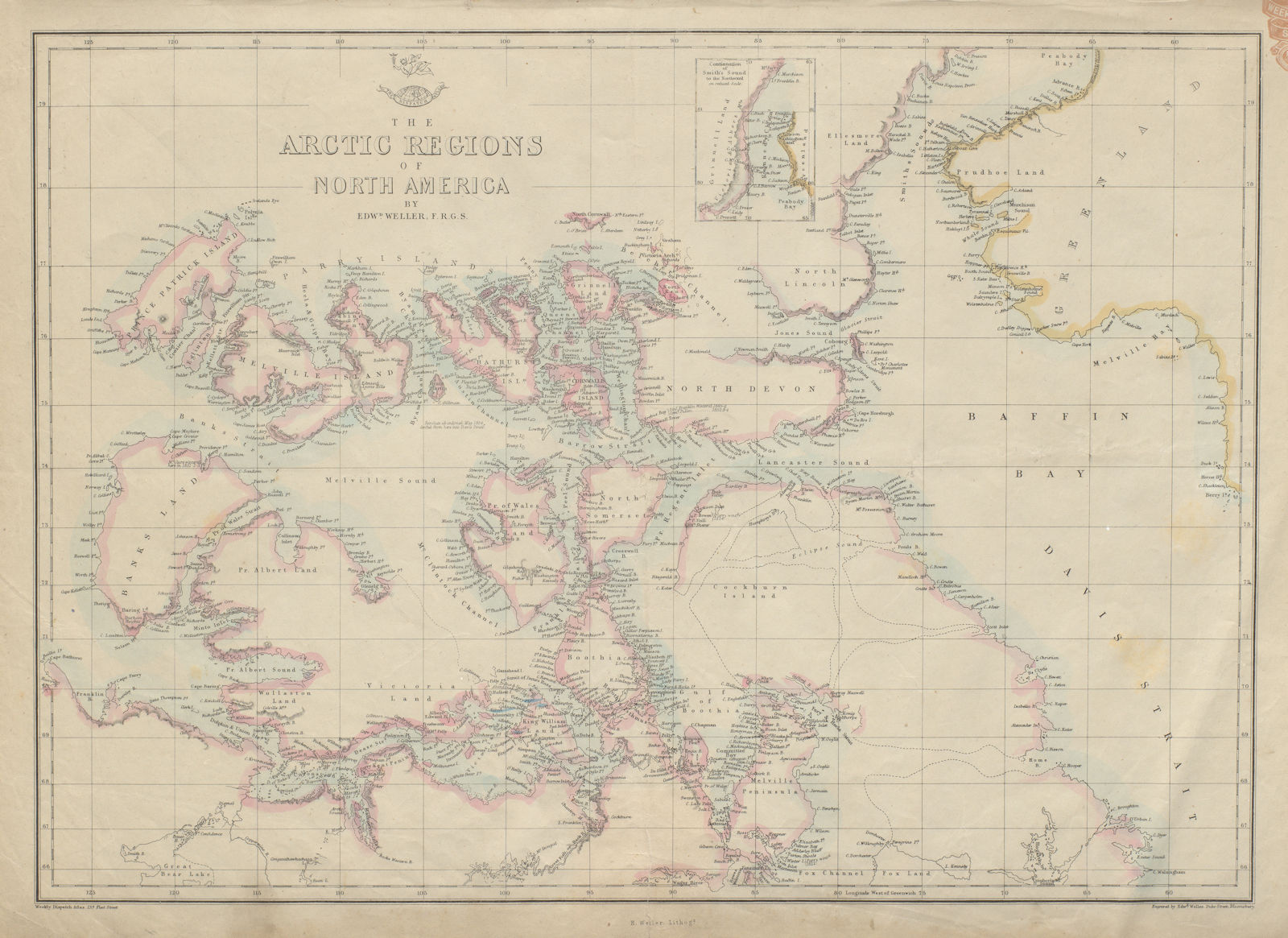 CANADIAN ARCTIC ARCHIPELAGO. 'Arctic Regions of North America'. WELLER 1862 map