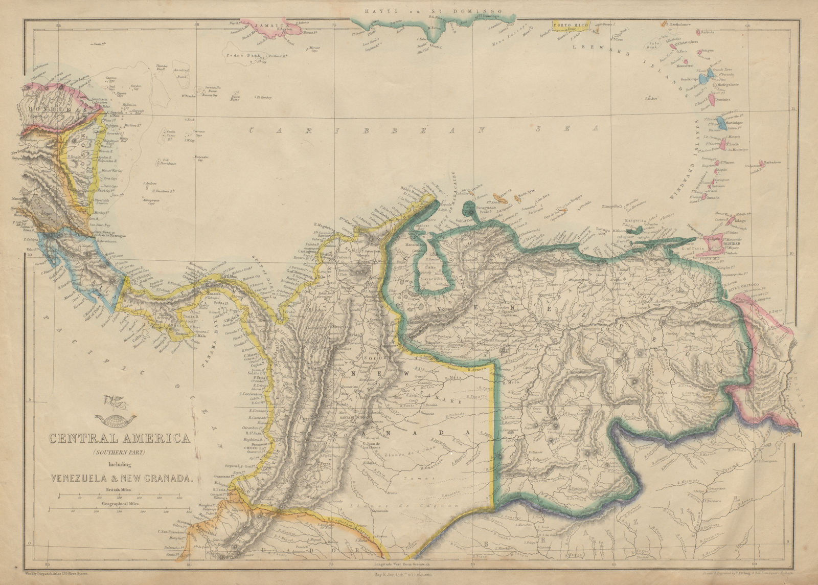 SOUTHERN CENTRAL AMERICA. Mosquito New Granada Venezuela. ETTLING 1862 old map