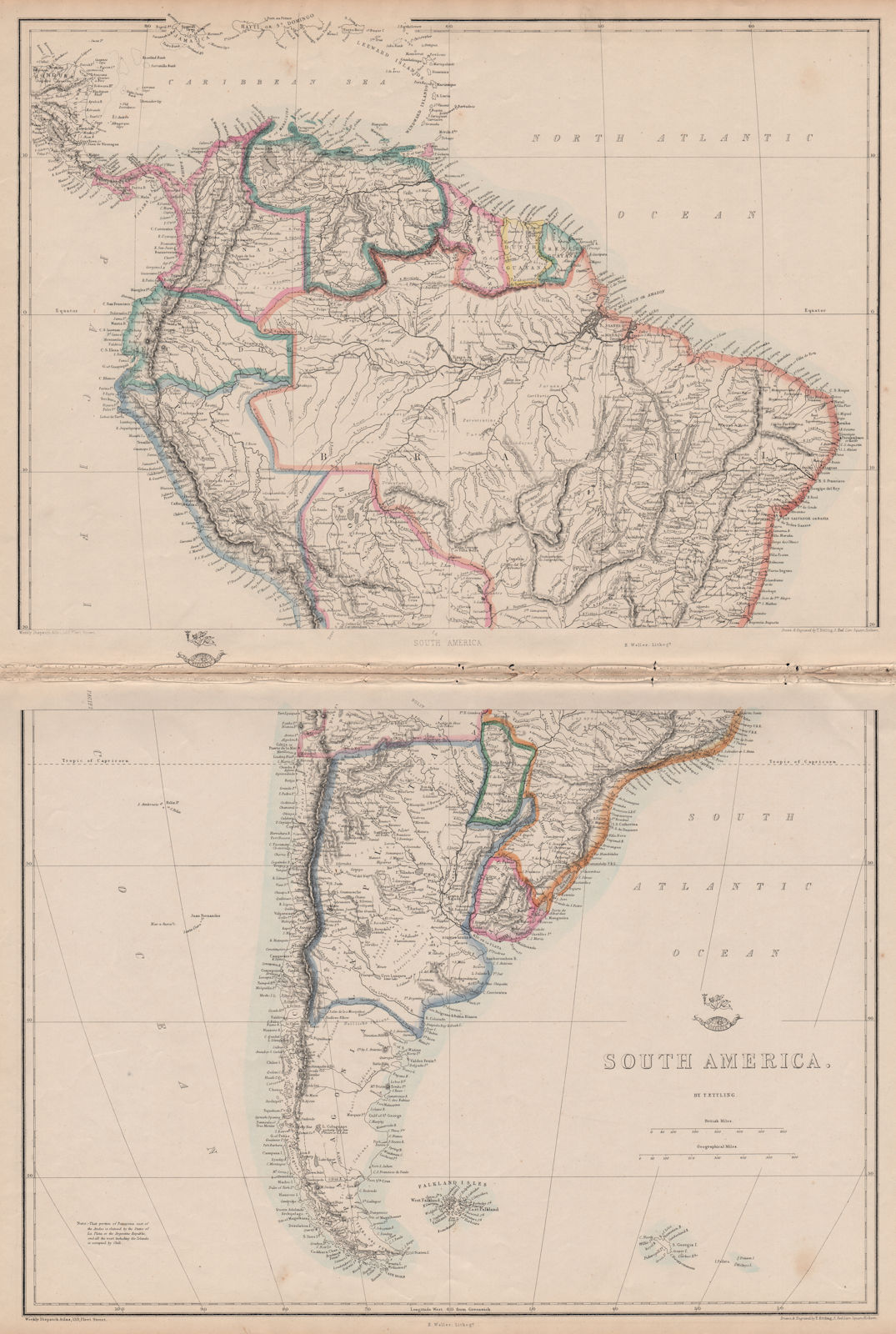 'South America'. La Plata Bolivia w/ littoral New Granada. ETTLING 1862 map