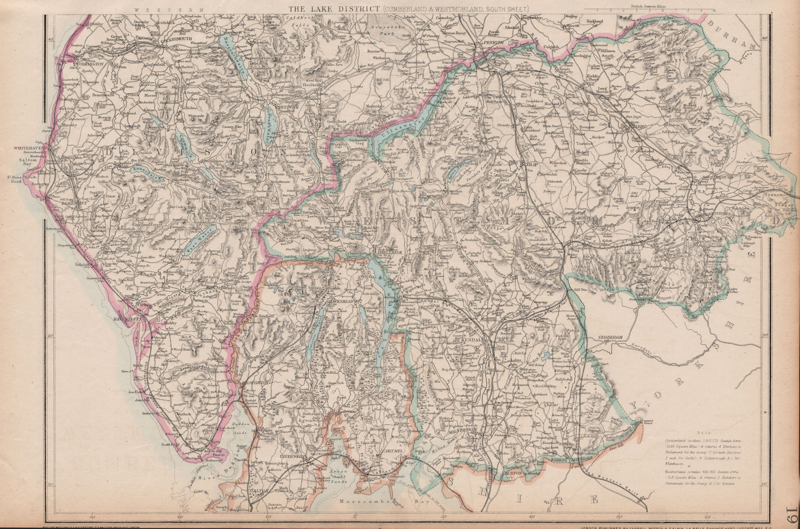 ENGLISH LAKE DISTRICT. Cumberland/Westmorland South. Railways. WELLER 1863 map