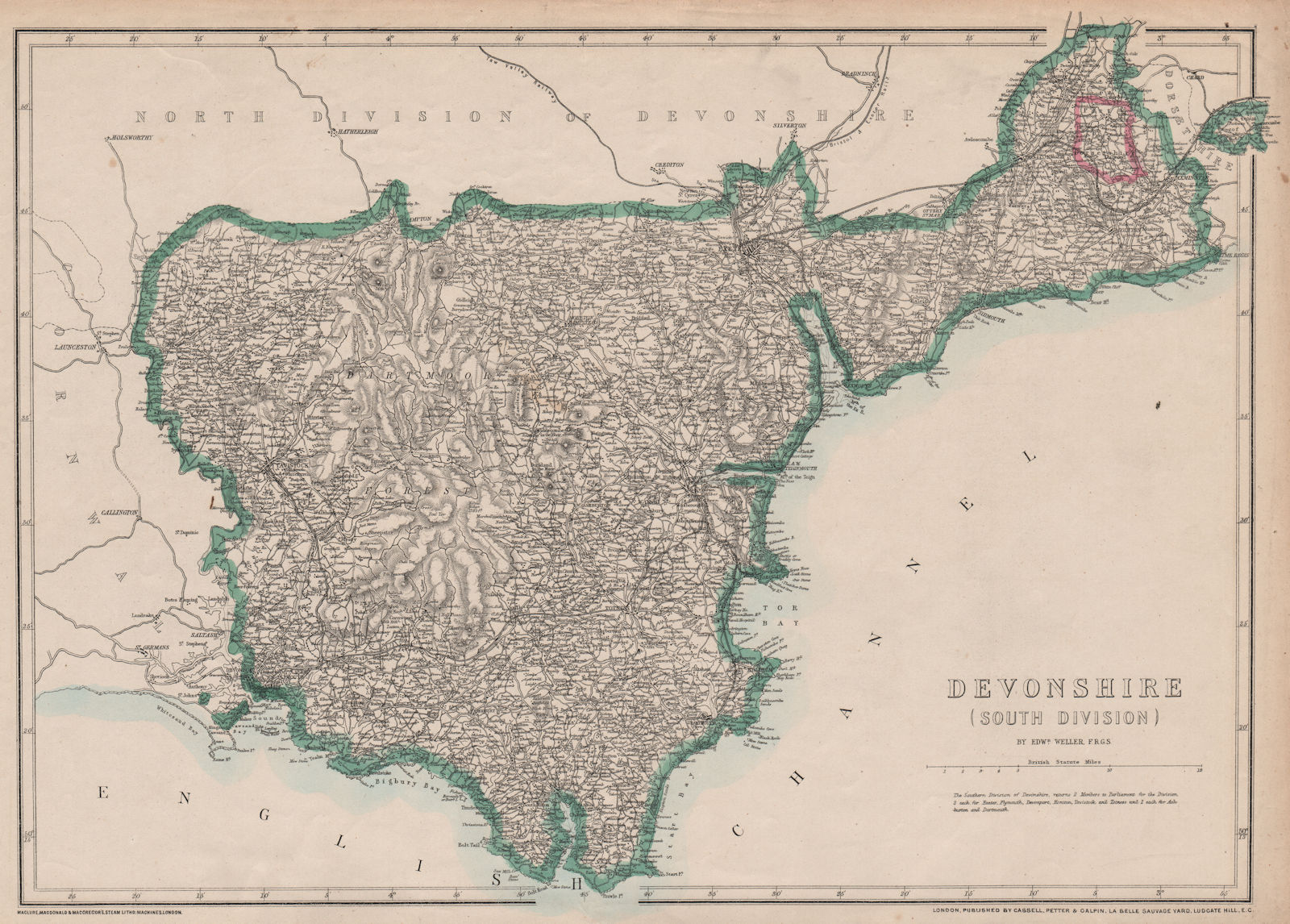 DEVONSHIRE SOUTH. Dartmoor Torquay Salcombe. Exclave/enclave. WELLER 1863 map