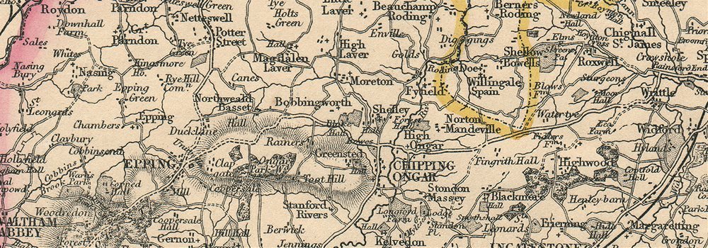 ESSEX. Antique county map. Railways. BR DAVIES 1863 old plan chart