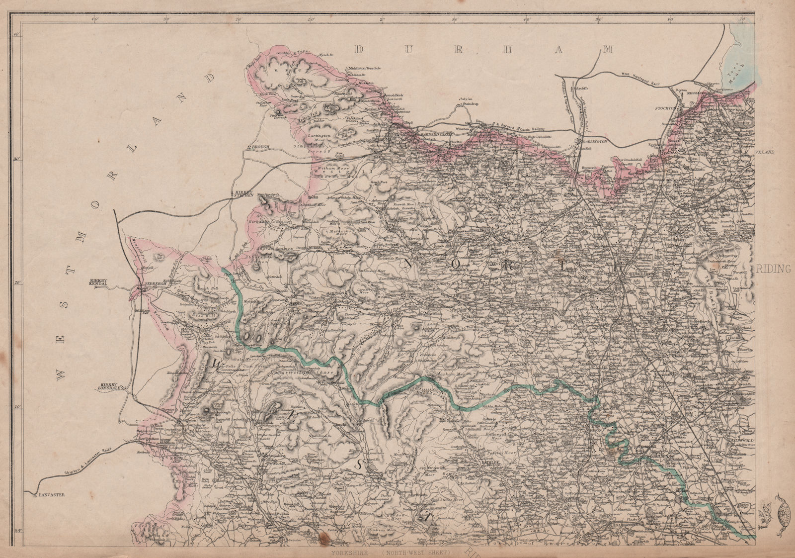 Associate Product YORKSHIRE NORTH WEST. Harrogate Richmond Thirsk Middlesbrough. WELLER 1863 map