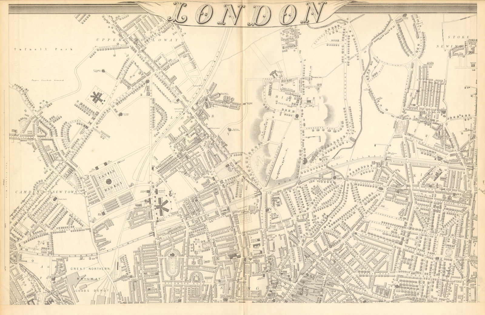 'CASSELLS LONDON N. Holloway Camden islington Highbury Hoxton. WELLER 1863 map