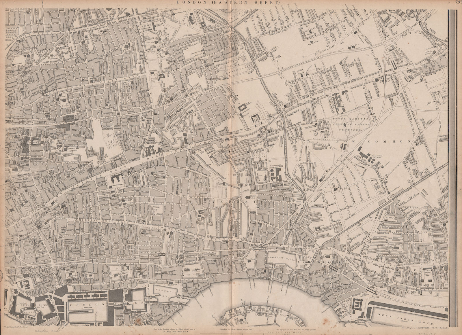 'CASSELLS LONDON E Limehouse Stepney Whitechapel Bethnal Green. WELLER 1863 map
