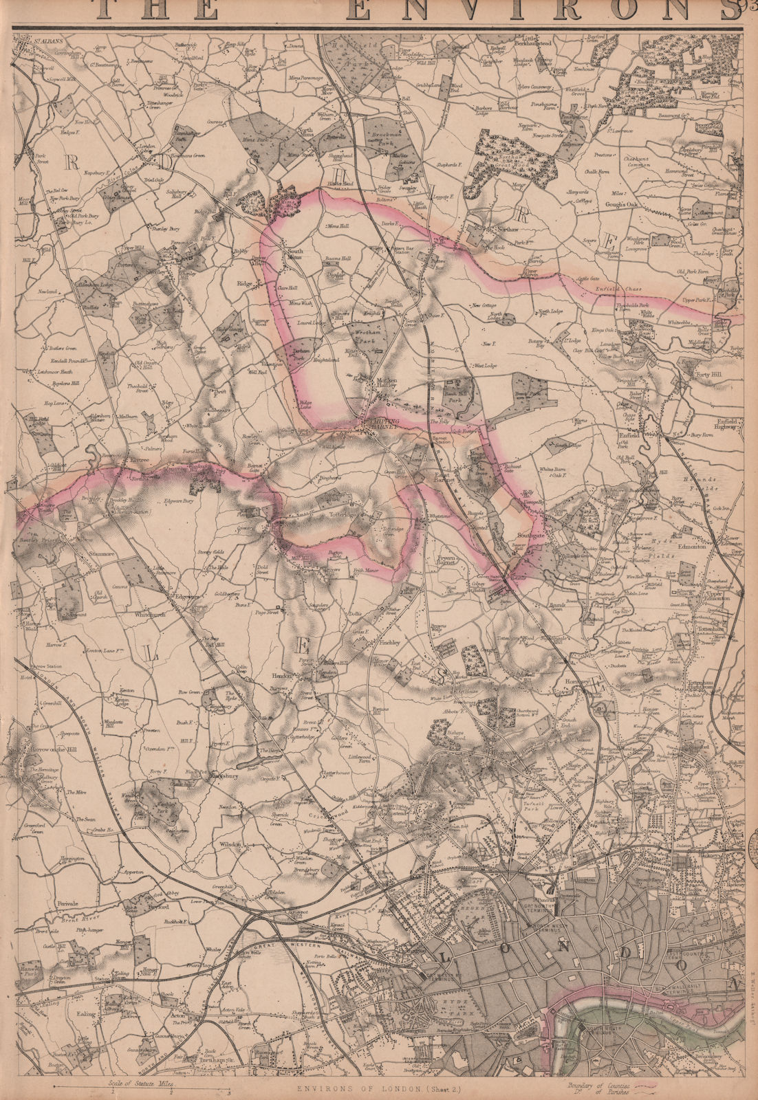 Associate Product NORTH/WEST LONDON. Hampstead Harrow Ealing Tottenham Barnet. WELLER 1863 map