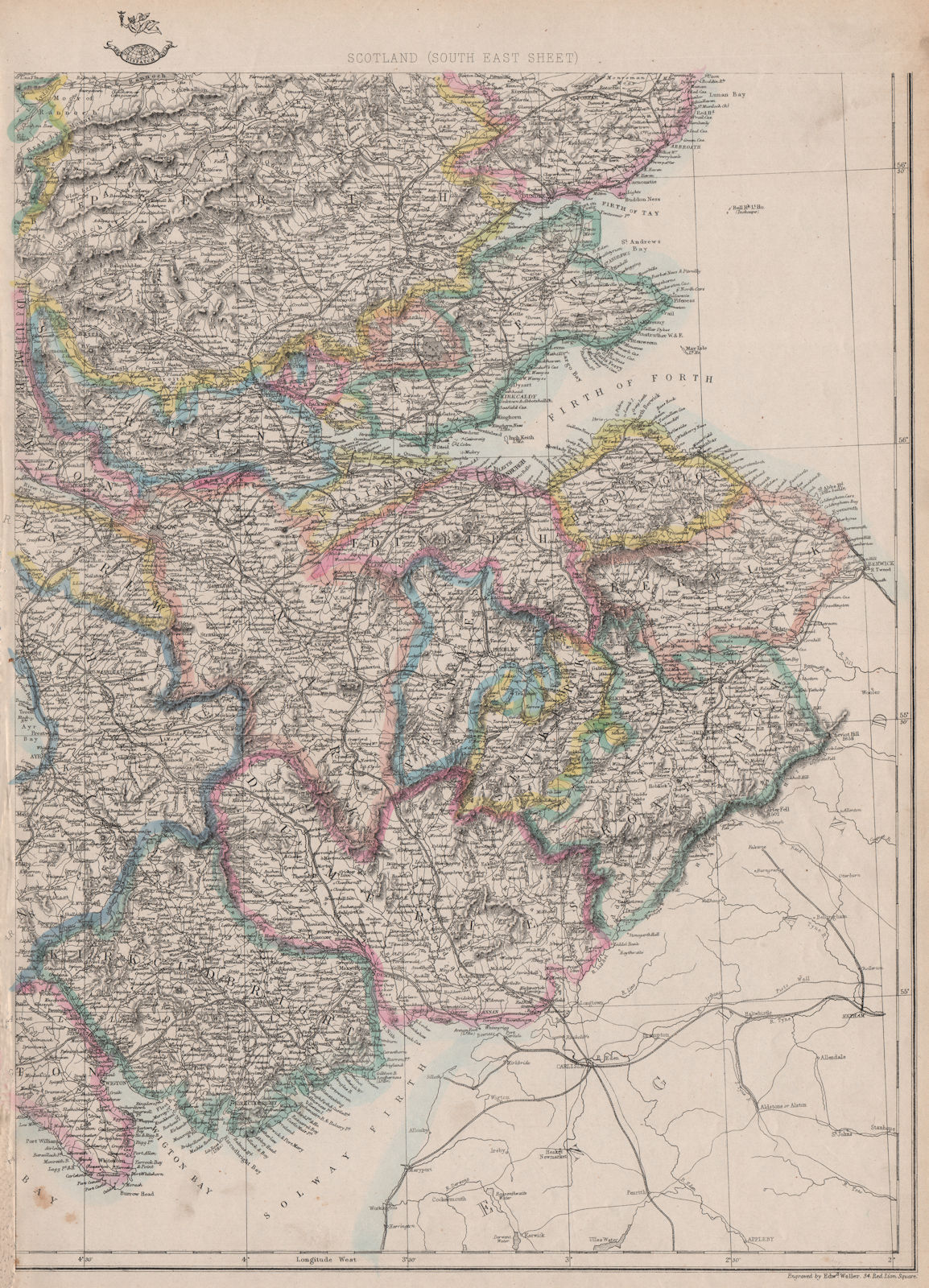 Associate Product SCOTLAND SOUTH EAST. Borders Central Edinburgh Glasgow Railways.WELLER 1863 map